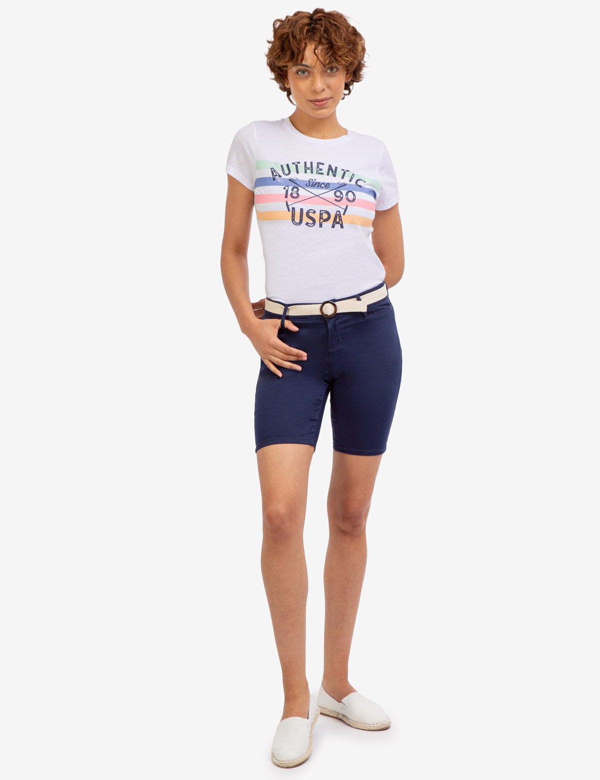 Mid Rise Slim Chino Shorts with Belt & Pockets | Casual Men's Wear