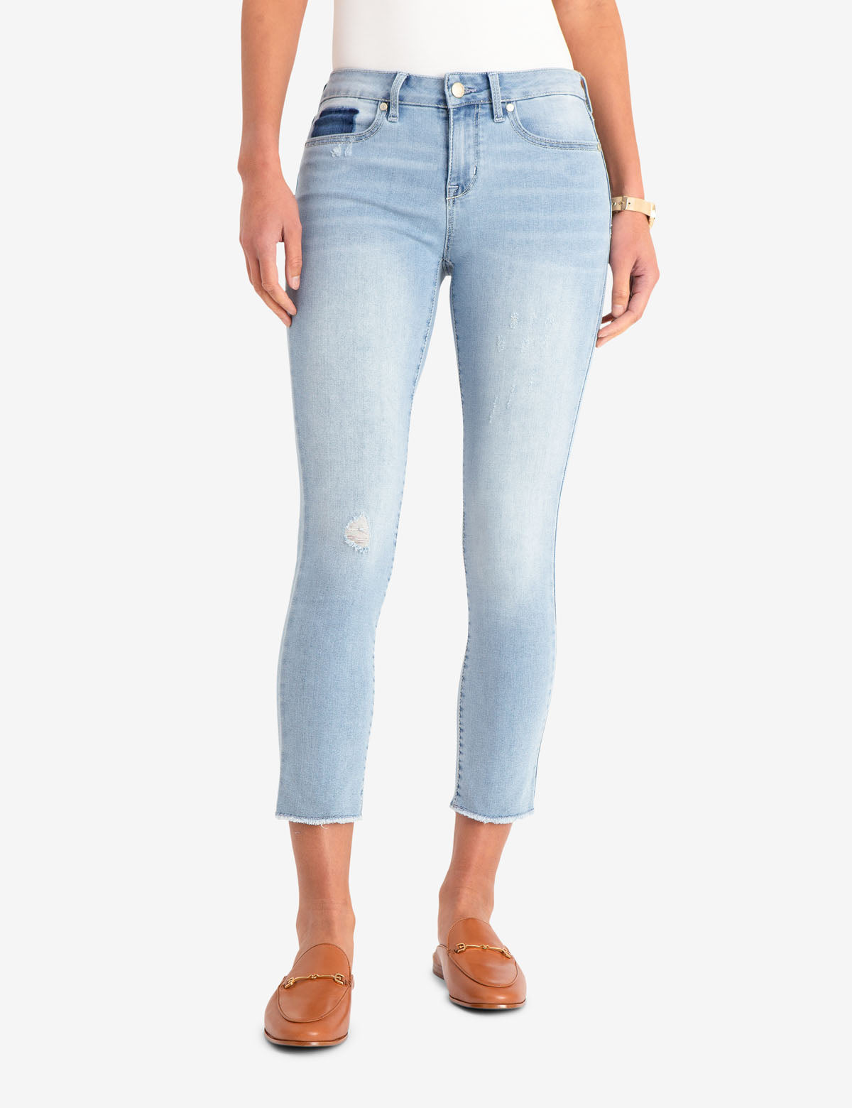 Mid Rise Slim Fit Skinny Crop Jeans | Light Wash & Unfinished Hem