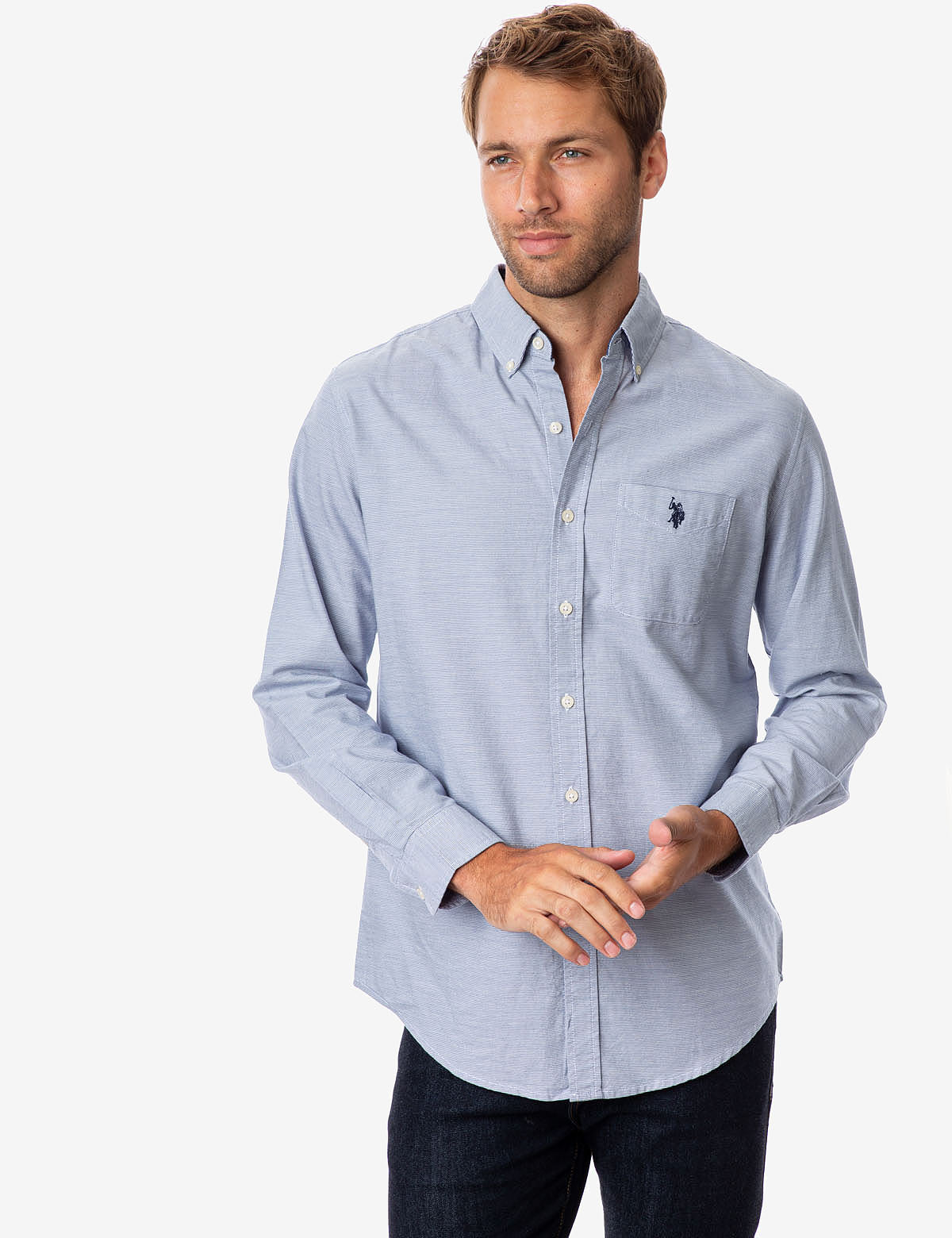 Horizontal Striped Button-Up Shirt with Collar & Pocket | Mirco