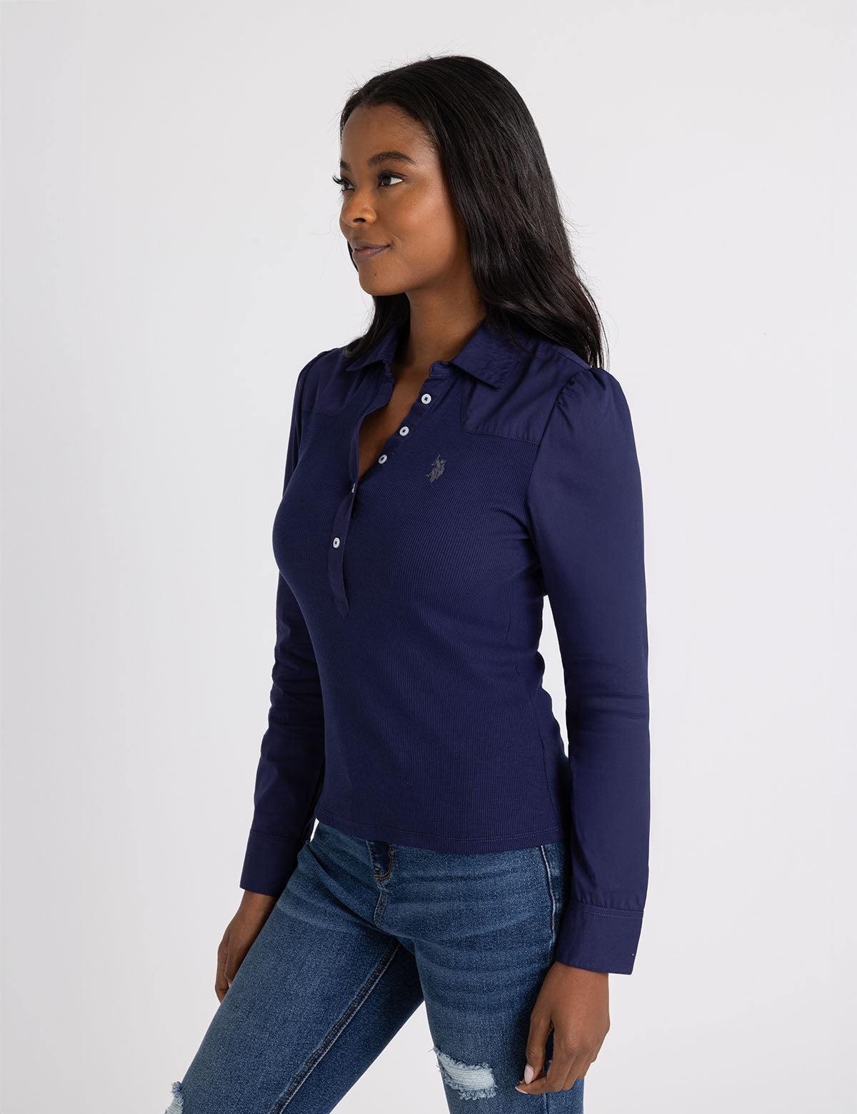 Mix Media Collar Popover Shirt | Casual Short Sleeve Top