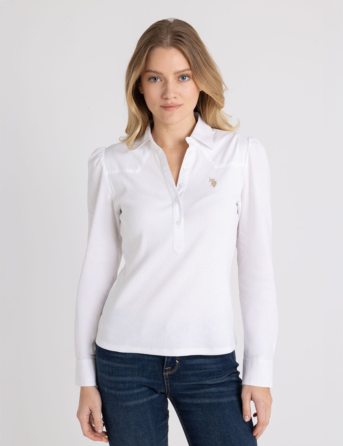 Mix Media Collar Popover Shirt | Casual Short Sleeve Top