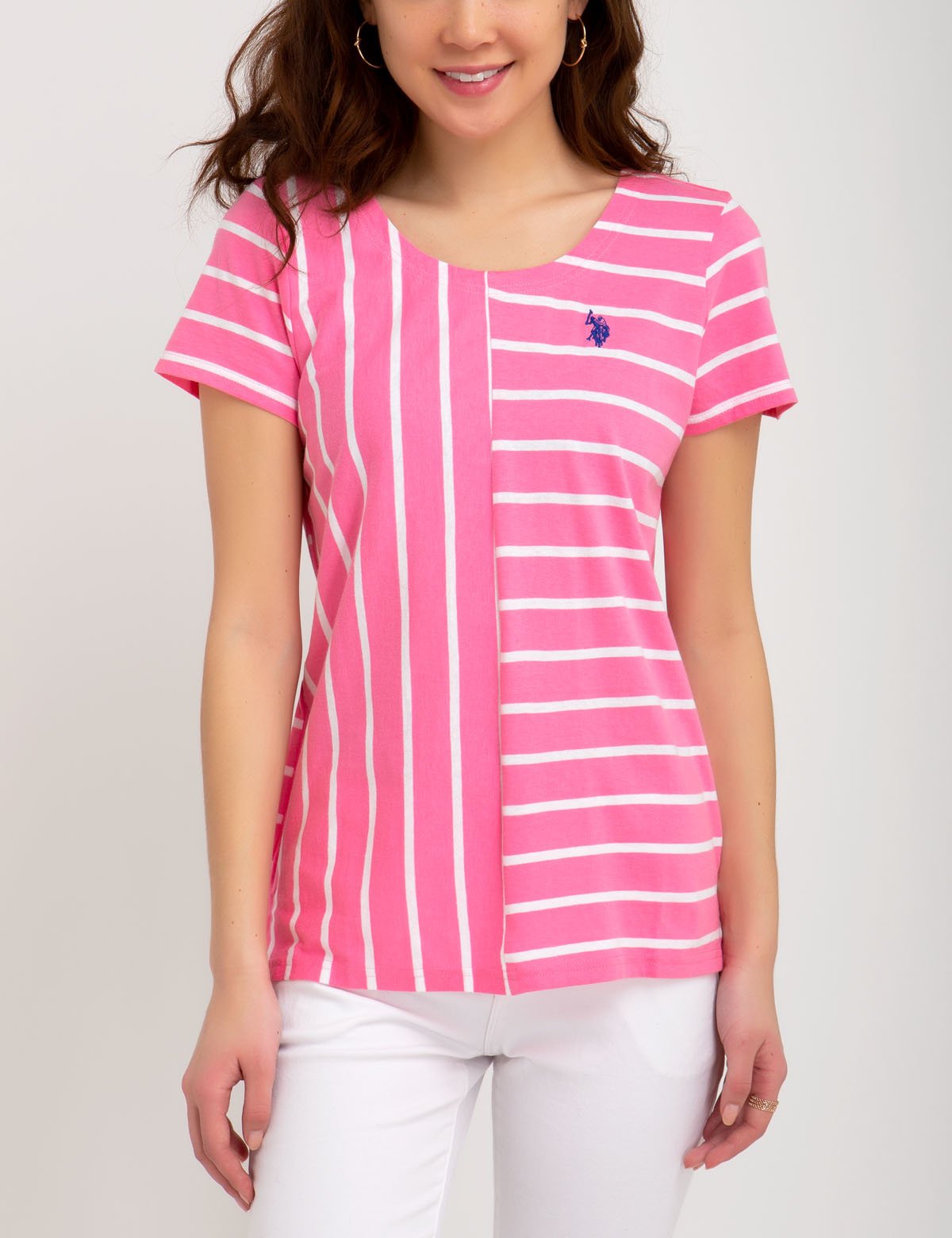 Striped Cotton T-Shirt with Embroidered Logo | Round Neck Tee