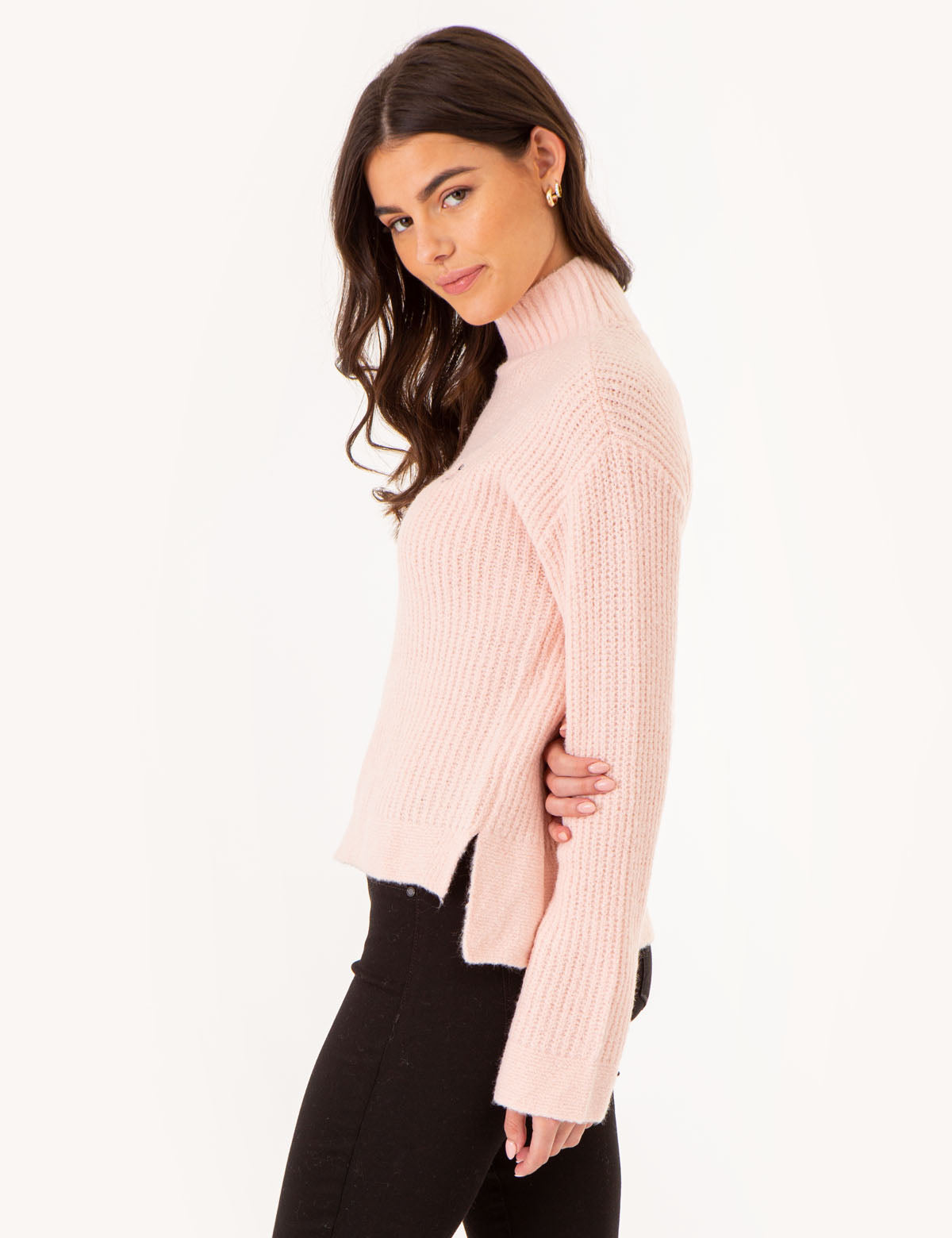 Mock Neck Side Slit Sweater for Women | Cozy Knit Pullover