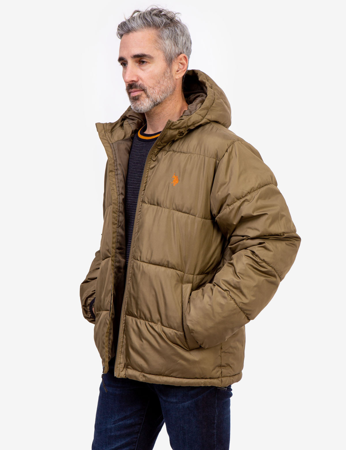 Moderate Hooded Puffer Jacket with Zipper & Side Pockets
