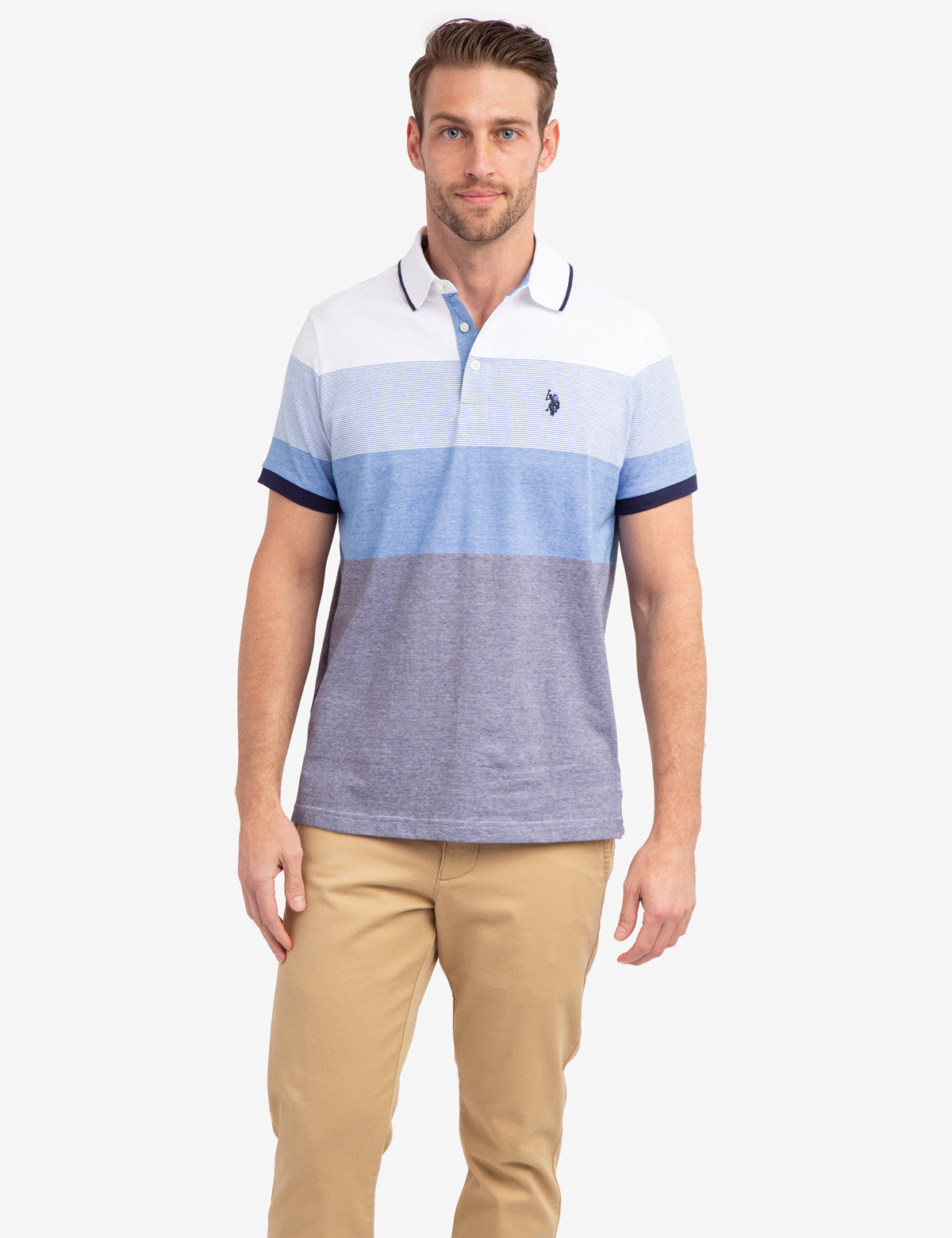 Multi-Striped Polo Shirt with Ribbed Cuffs & Vented Hem | Classic Jersey Fit