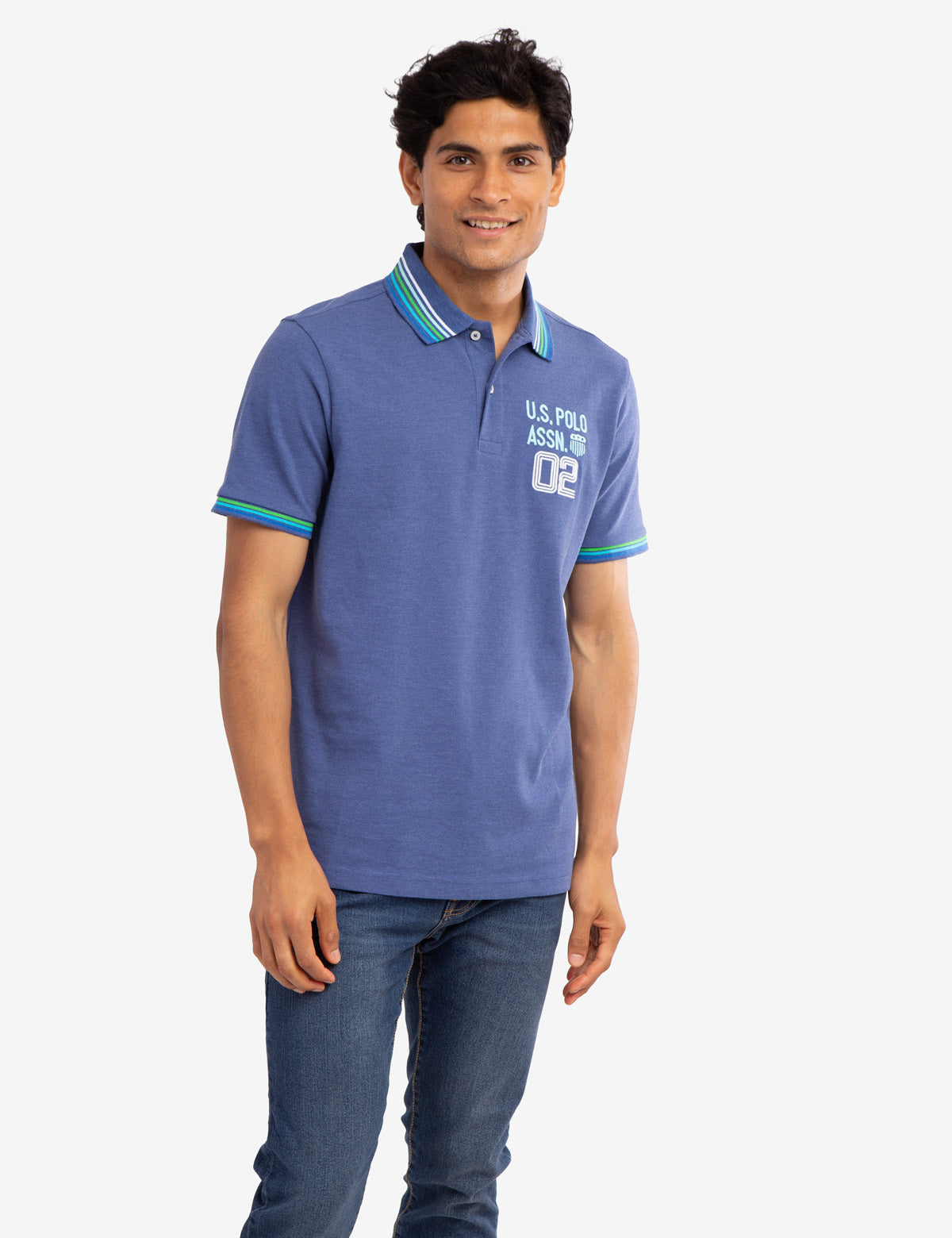 Multi-Striped Rib Pique Polo Shirt with USPA Logo | Short Sleeve Casual