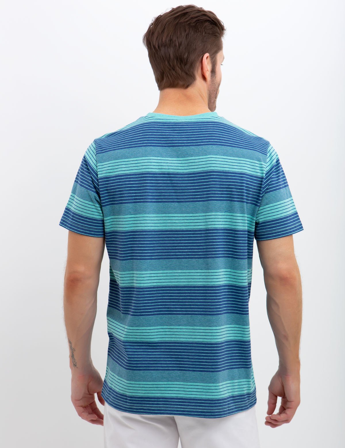 V-Neck Multi Striped T-Shirt with Embroidered Logo | Short Sleeve