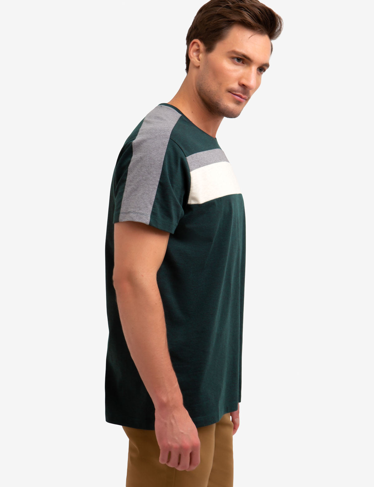 Colorblock Striped Cotton T-Shirt with Embroidered Logo