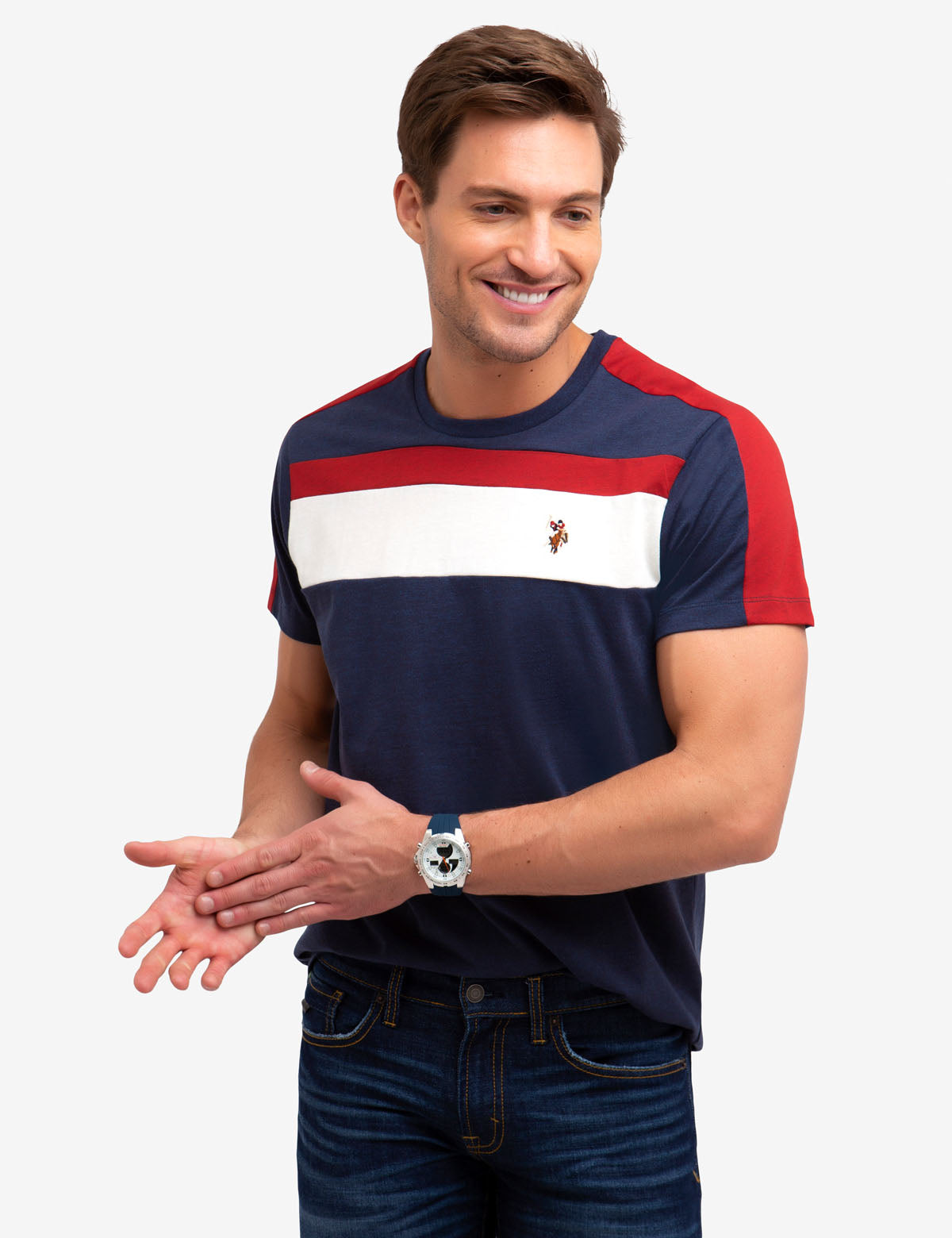 Colorblock Striped Cotton T-Shirt with Embroidered Logo