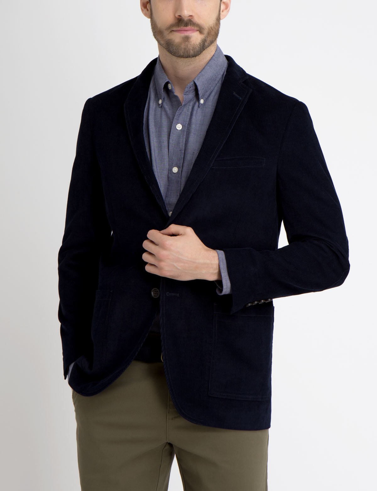 Navy Corduroy Blazer for Men | Single Button Closure & Side Pockets
