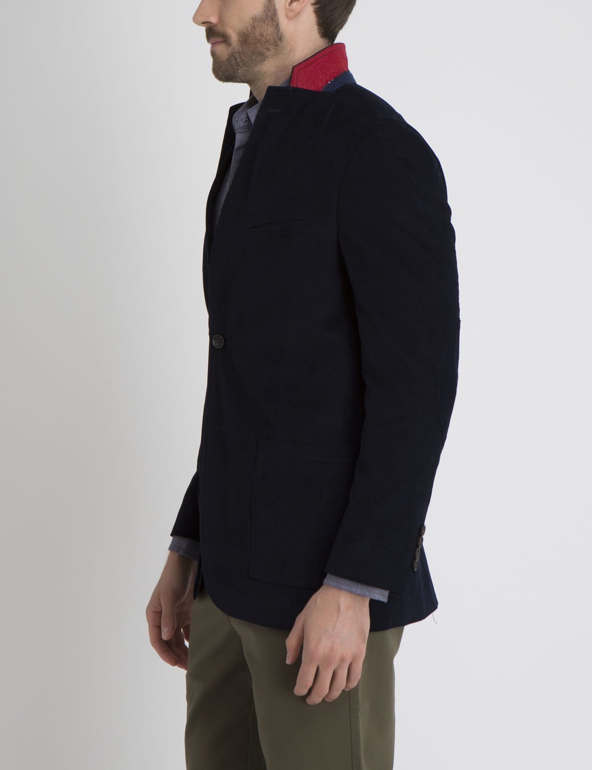 Navy Corduroy Blazer for Men | Single Button Closure & Side Pockets