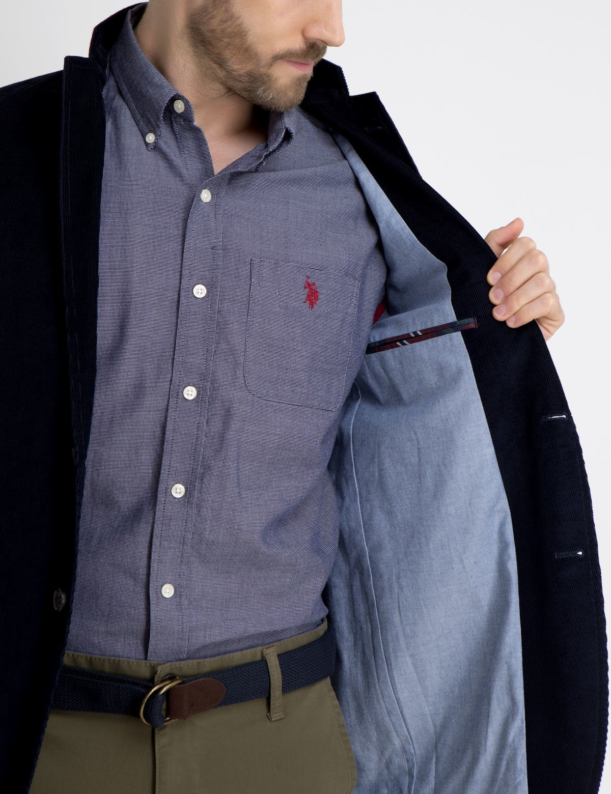 Navy Corduroy Blazer for Men | Single Button Closure & Side Pockets
