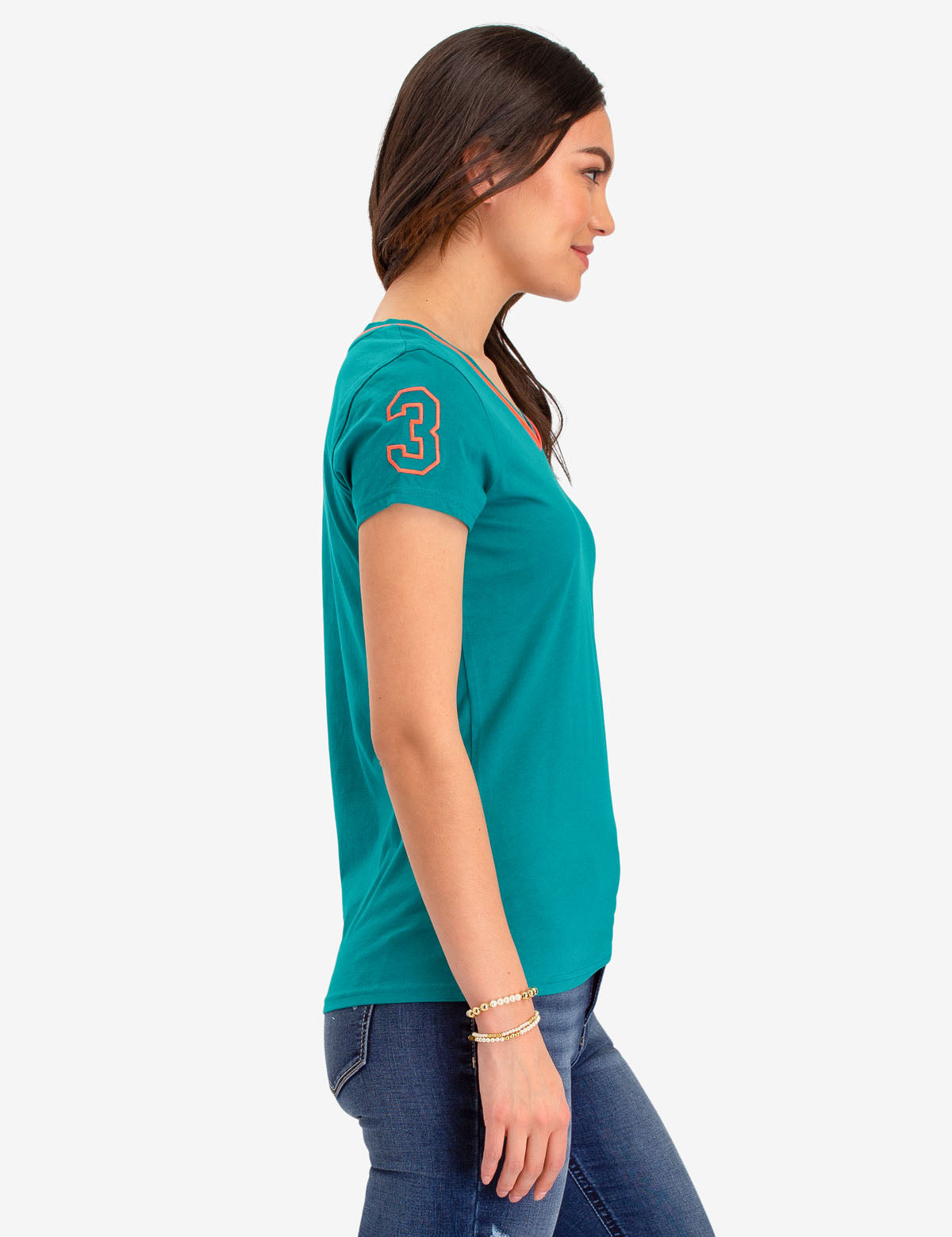Neon V-Neck T-Shirt with Embroidered Logo & Sleeve Detail