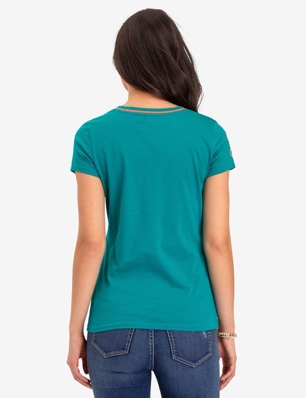 Neon V-Neck T-Shirt with Embroidered Logo & Sleeve Detail