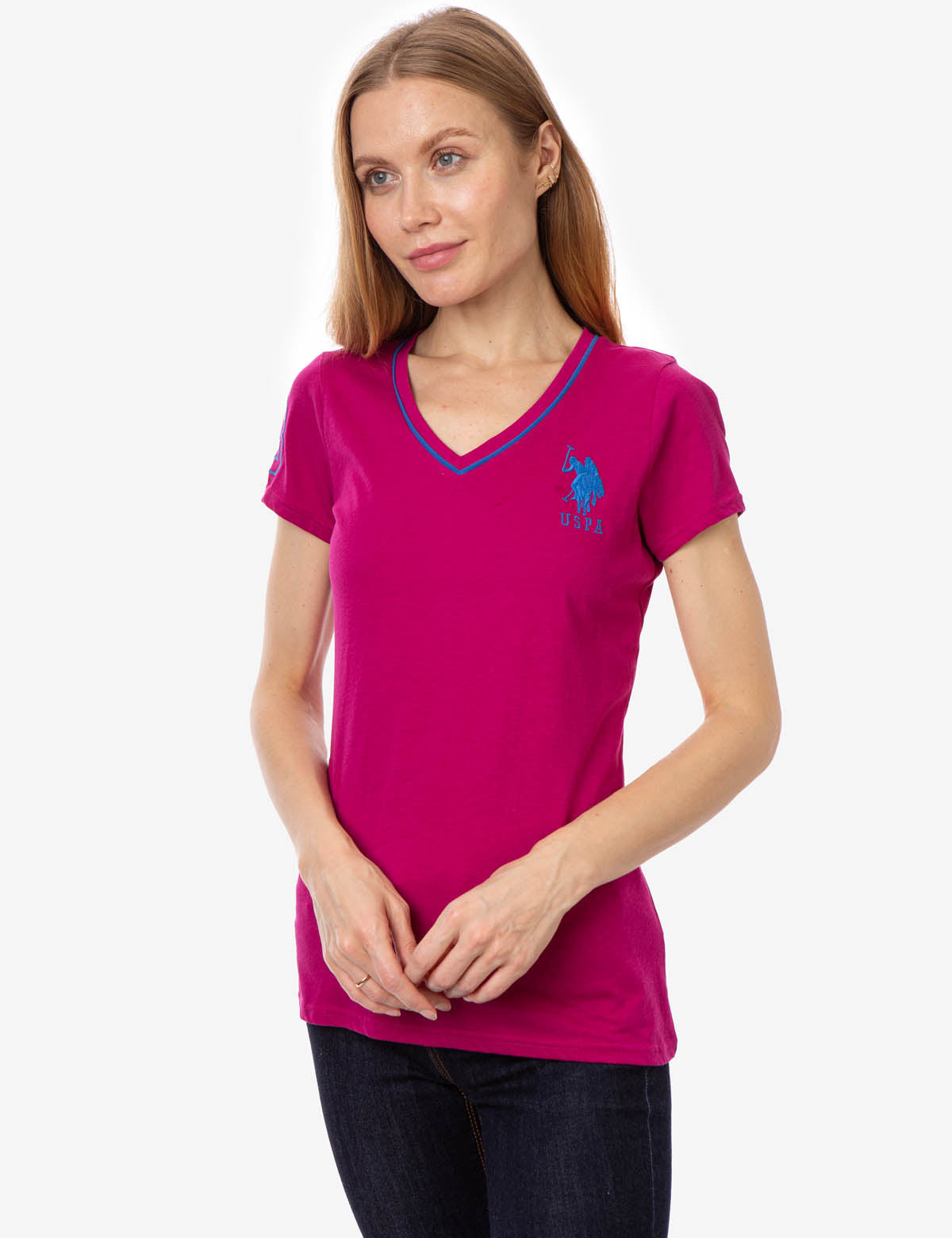 Neon V-Neck T-Shirt with Embroidered Logo & Sleeve Detail
