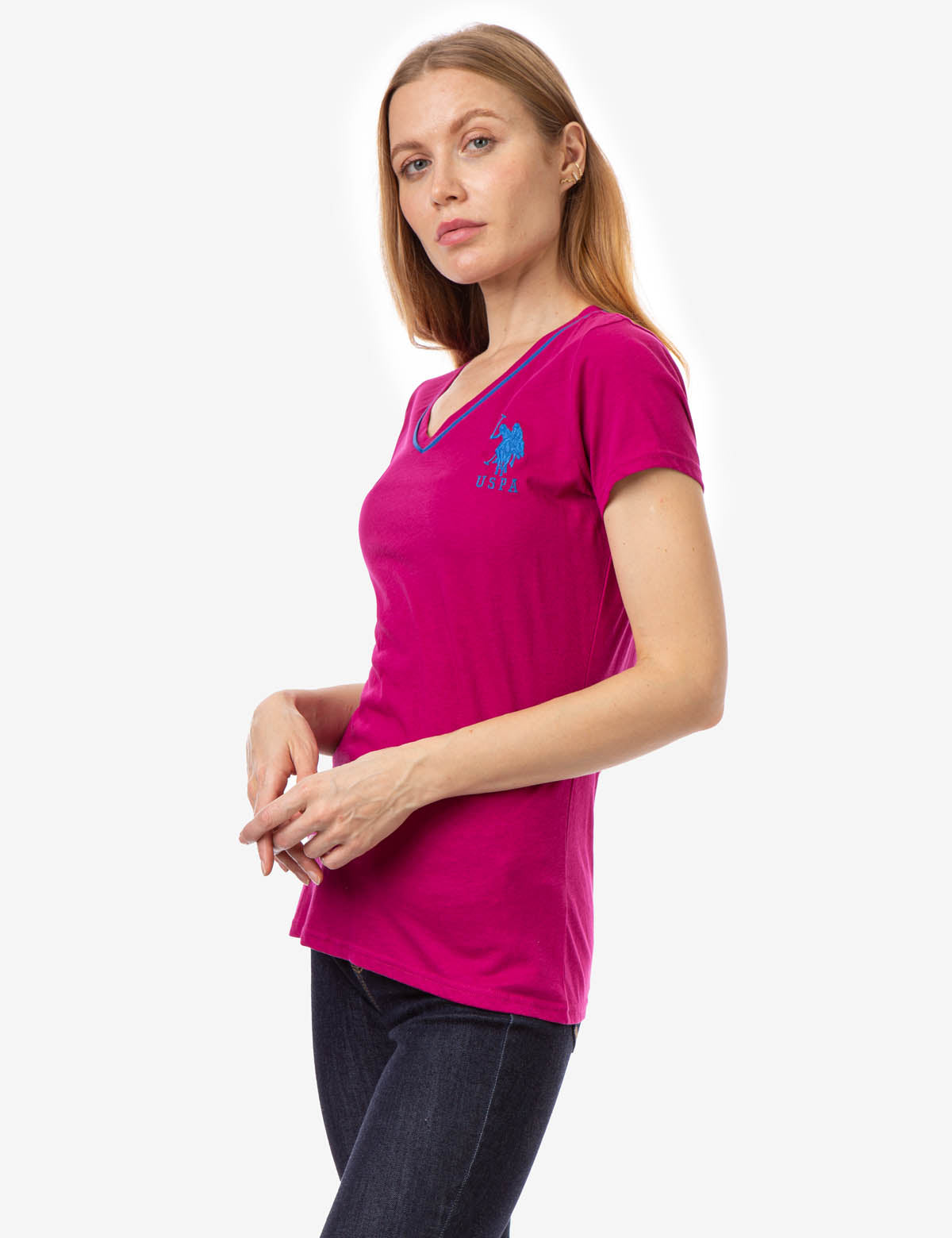 Neon V-Neck T-Shirt with Embroidered Logo & Sleeve Detail