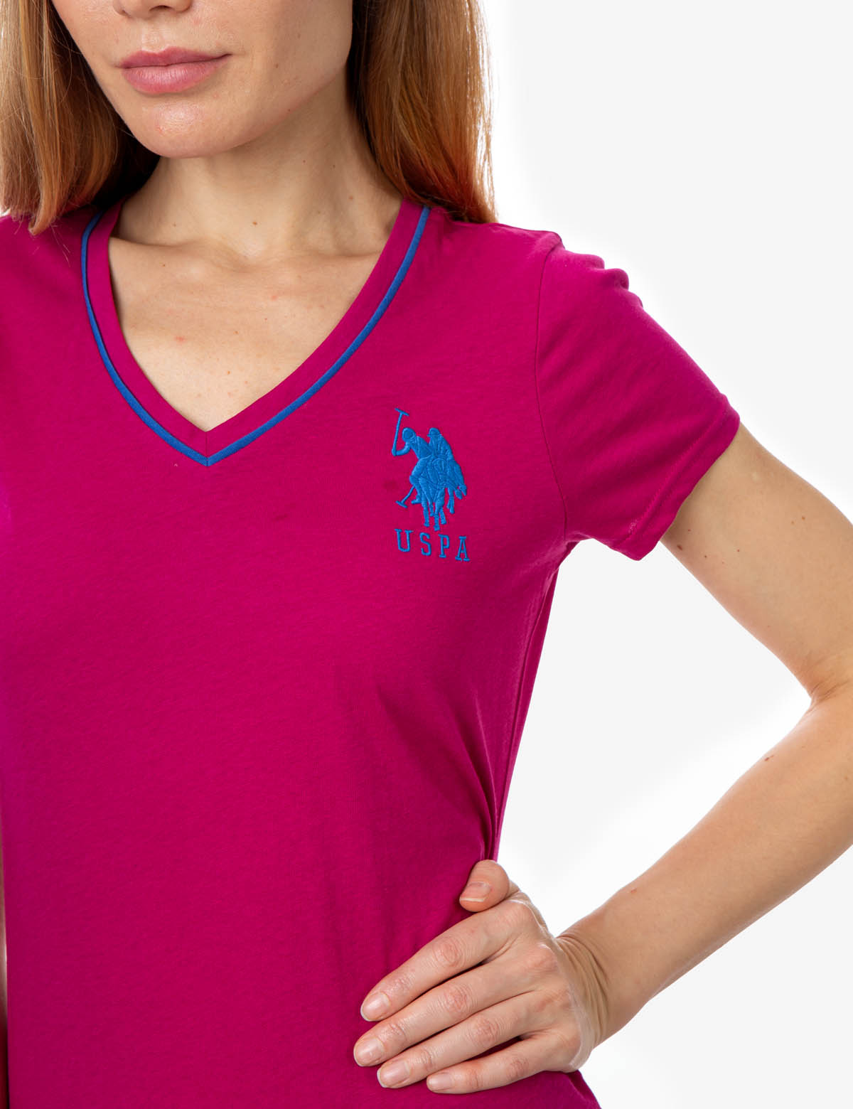 Neon V-Neck T-Shirt with Embroidered Logo & Sleeve Detail