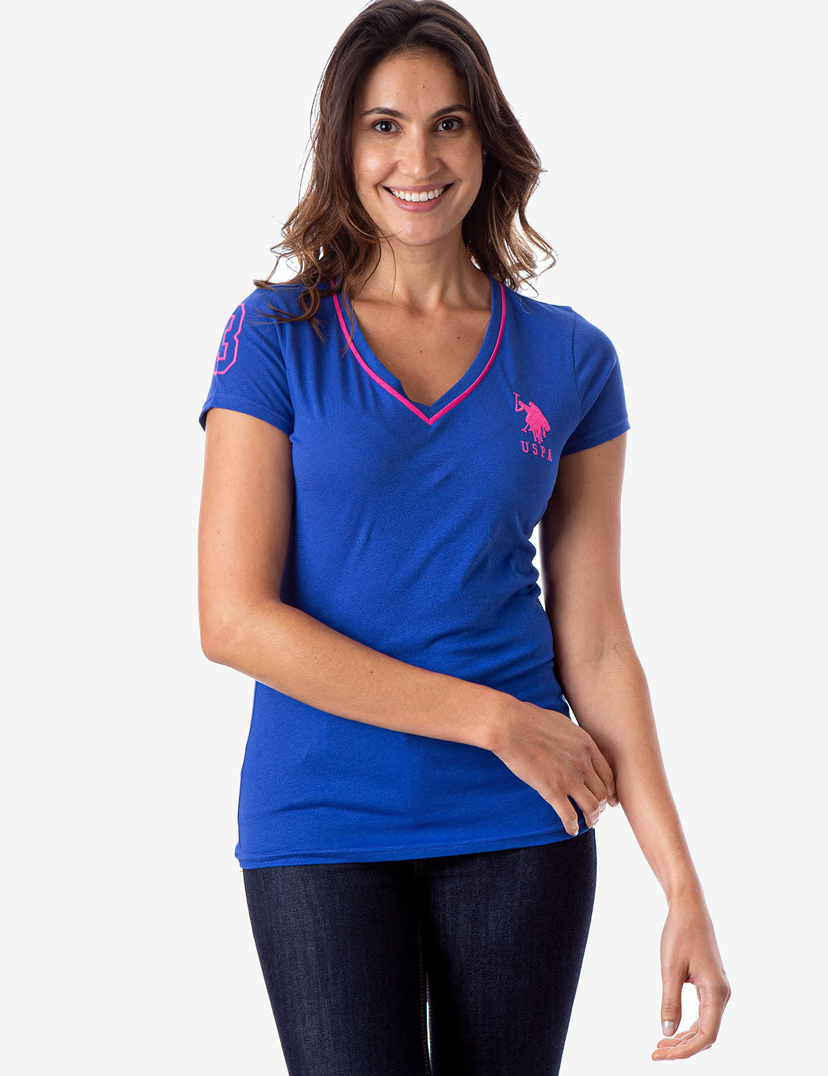 Neon V-Neck T-Shirt with Embroidered Logo & Sleeve Detail
