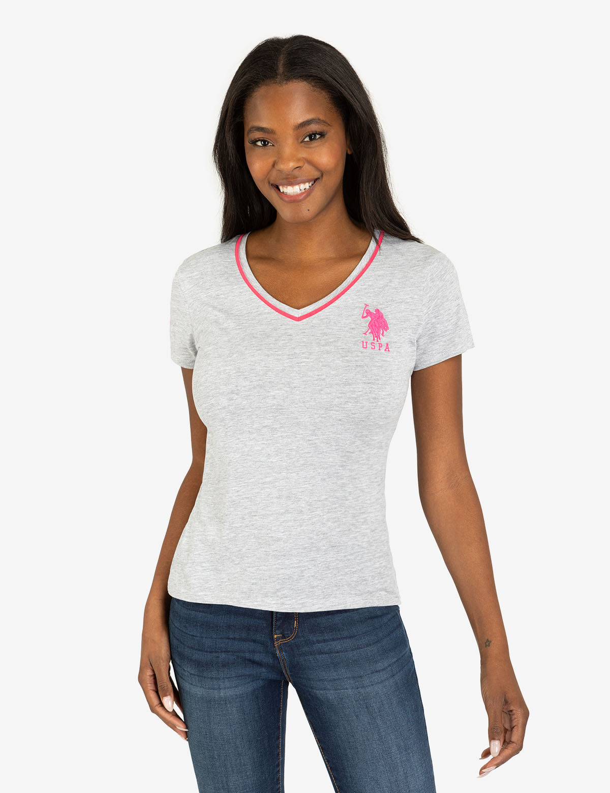 Neon V-Neck T-Shirt with Embroidered Logo & Sleeve Detail
