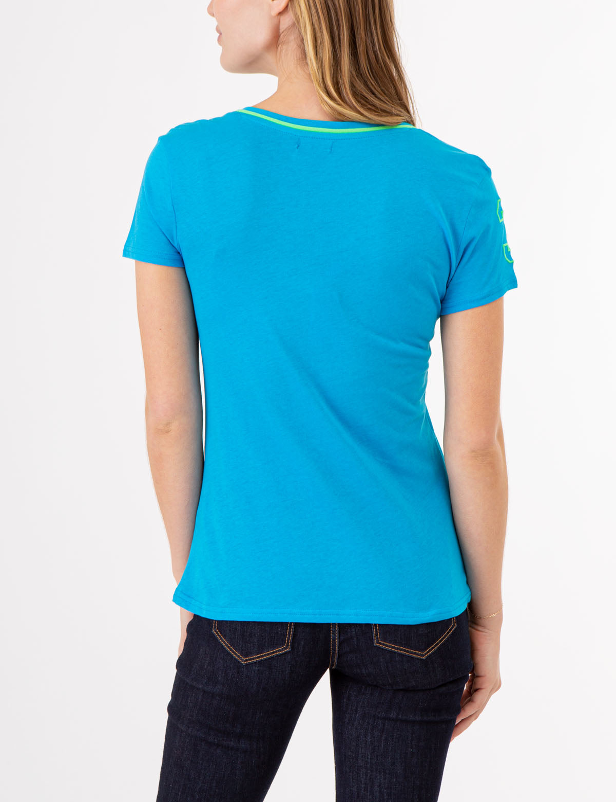 Neon V-Neck T-Shirt with Embroidered Logo & Sleeve Detail