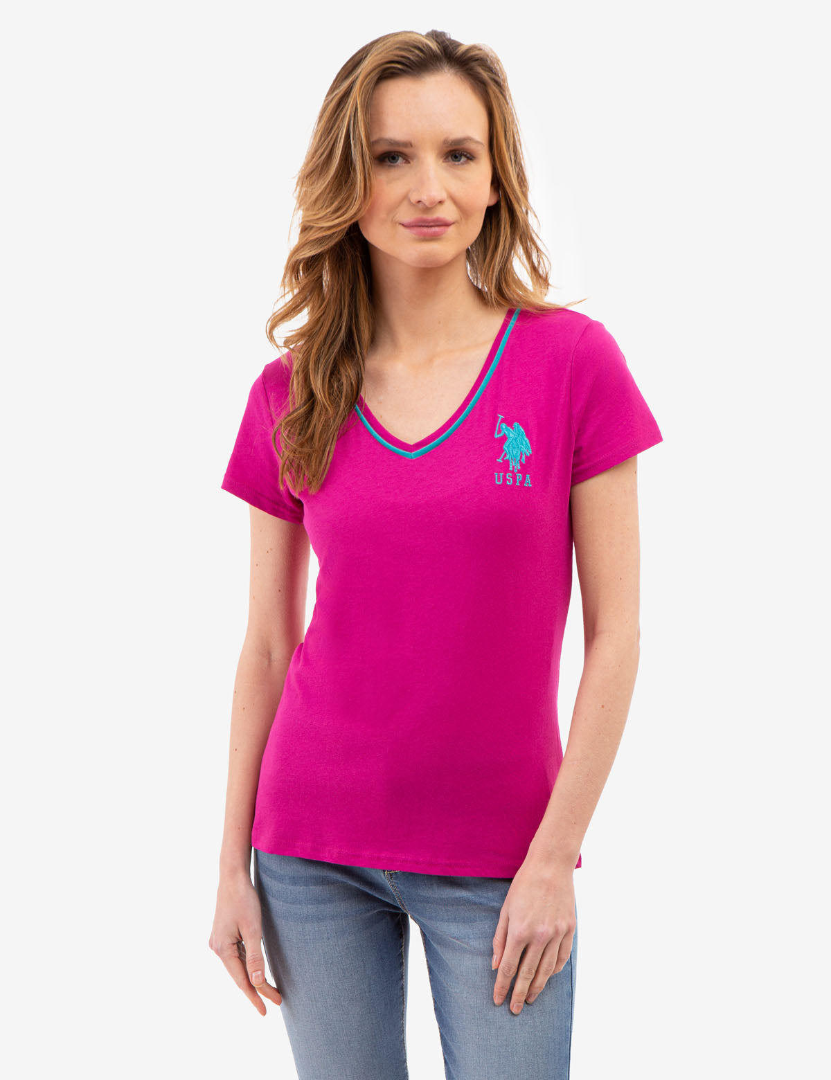 Neon V-Neck T-Shirt with Embroidered Logo & Sleeve Detail