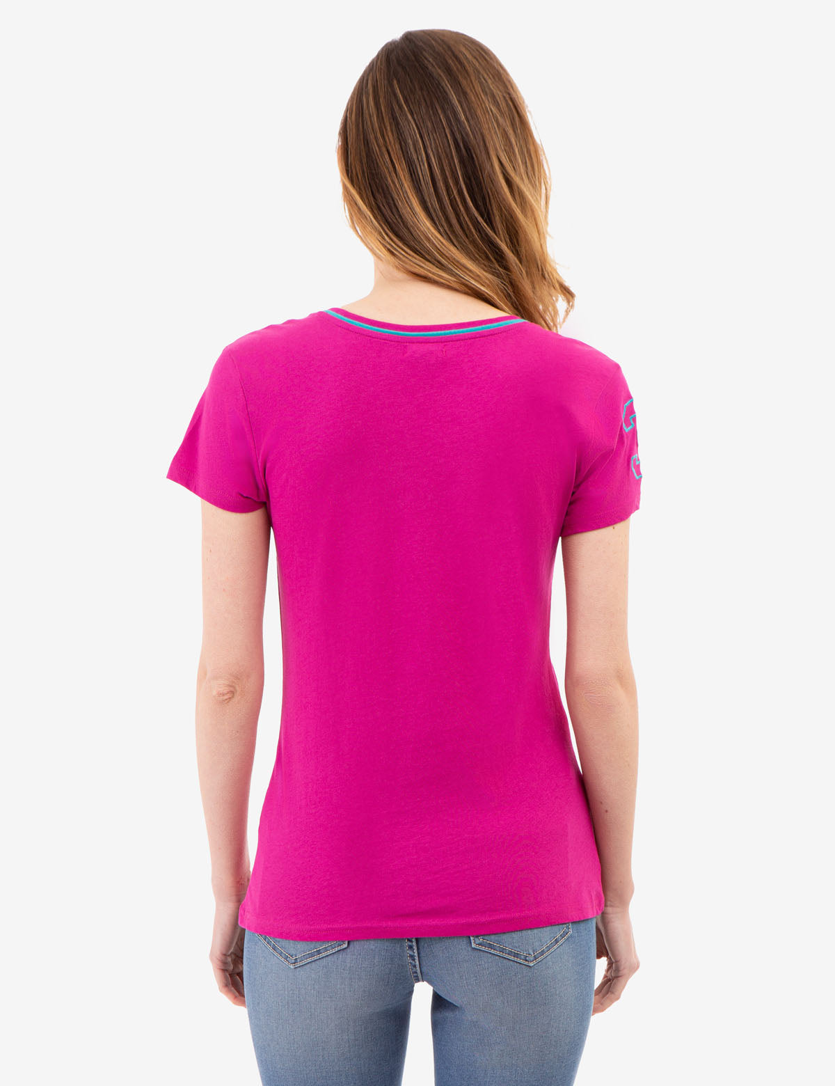 Neon V-Neck T-Shirt with Embroidered Logo & Sleeve Detail