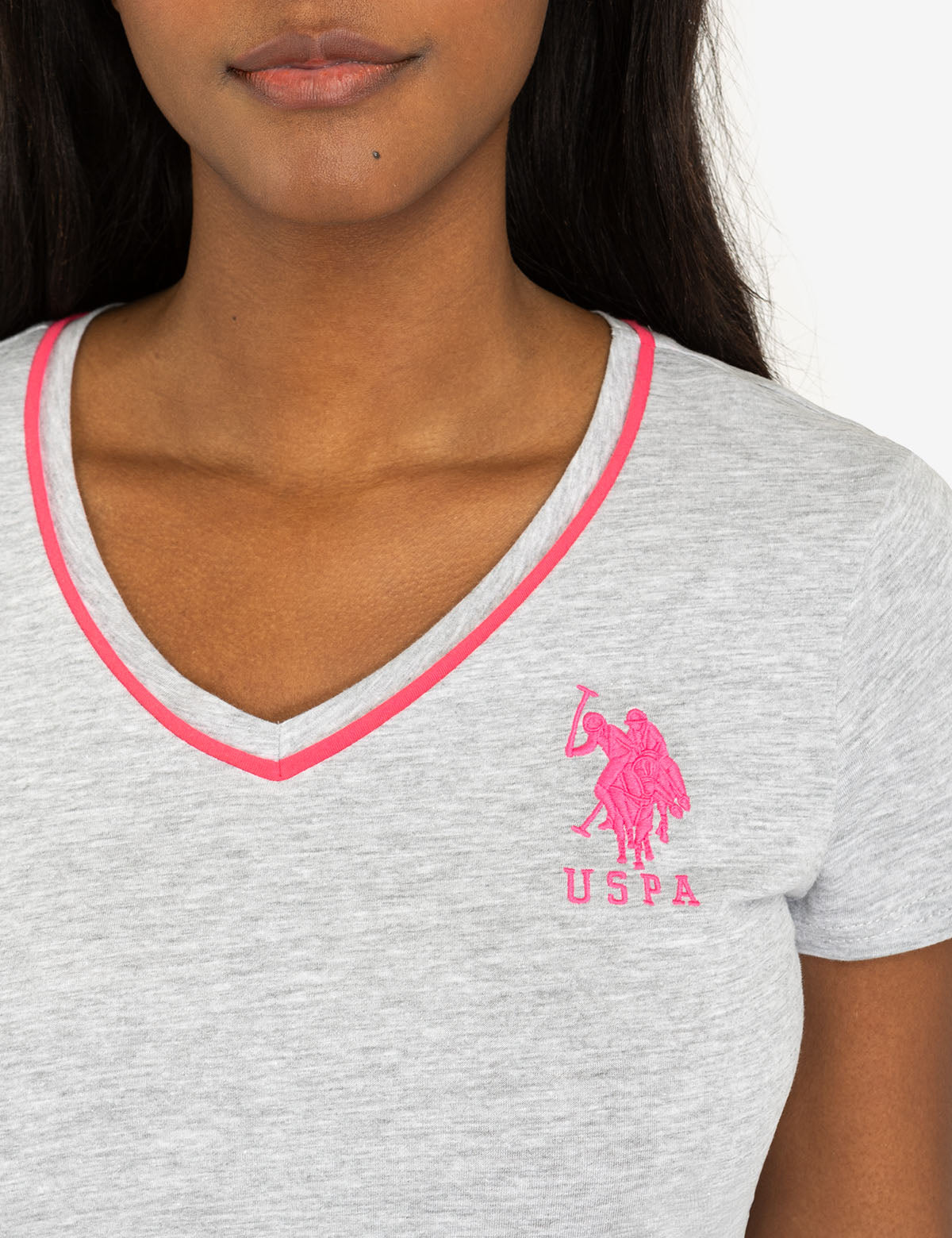 Neon V-Neck T-Shirt with Embroidered Logo & Sleeve Detail