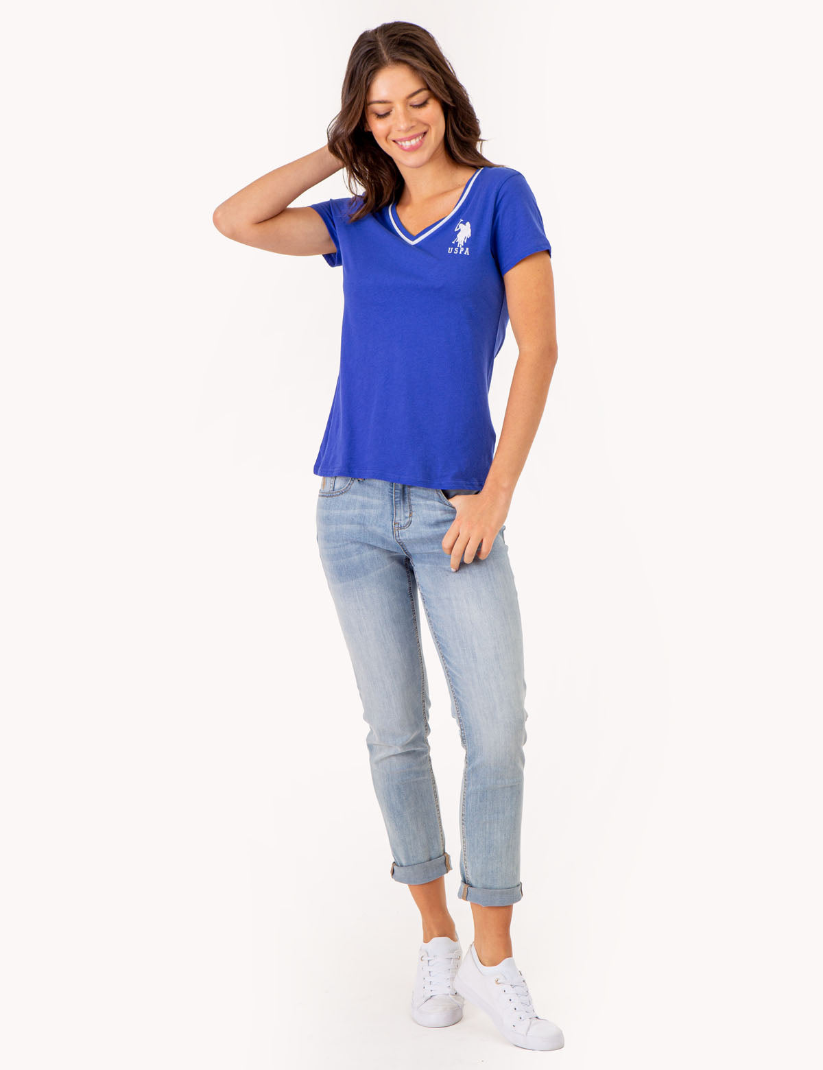 Neon V-Neck T-Shirt with Embroidered Logo & Sleeve Detail