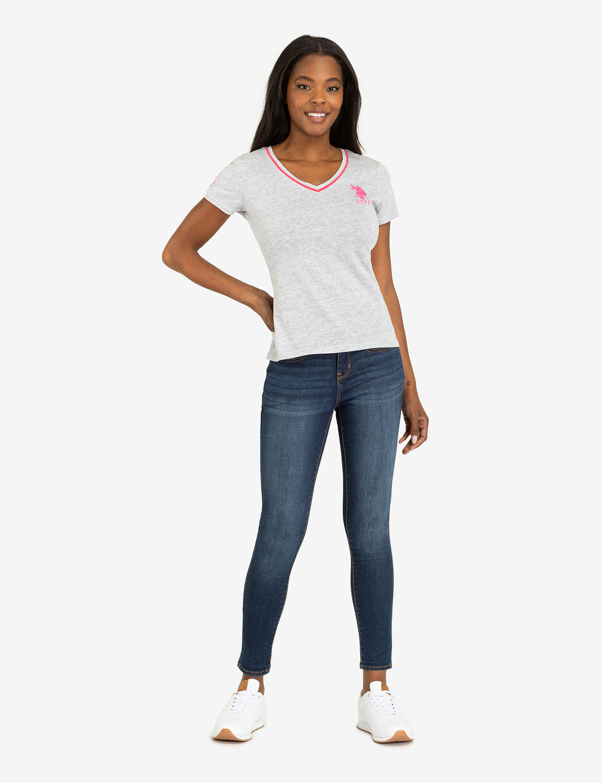 Neon V-Neck T-Shirt with Embroidered Logo & Sleeve Detail