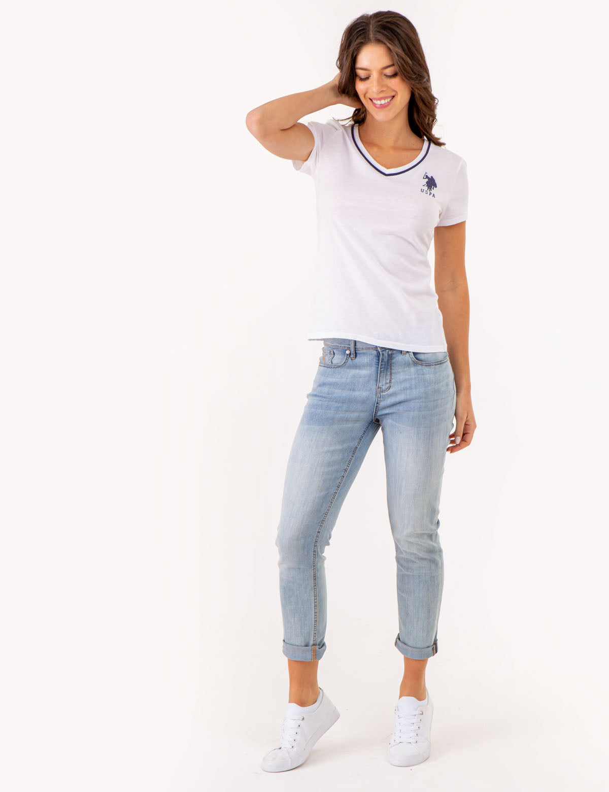 Neon V-Neck T-Shirt with Embroidered Logo & Sleeve Detail