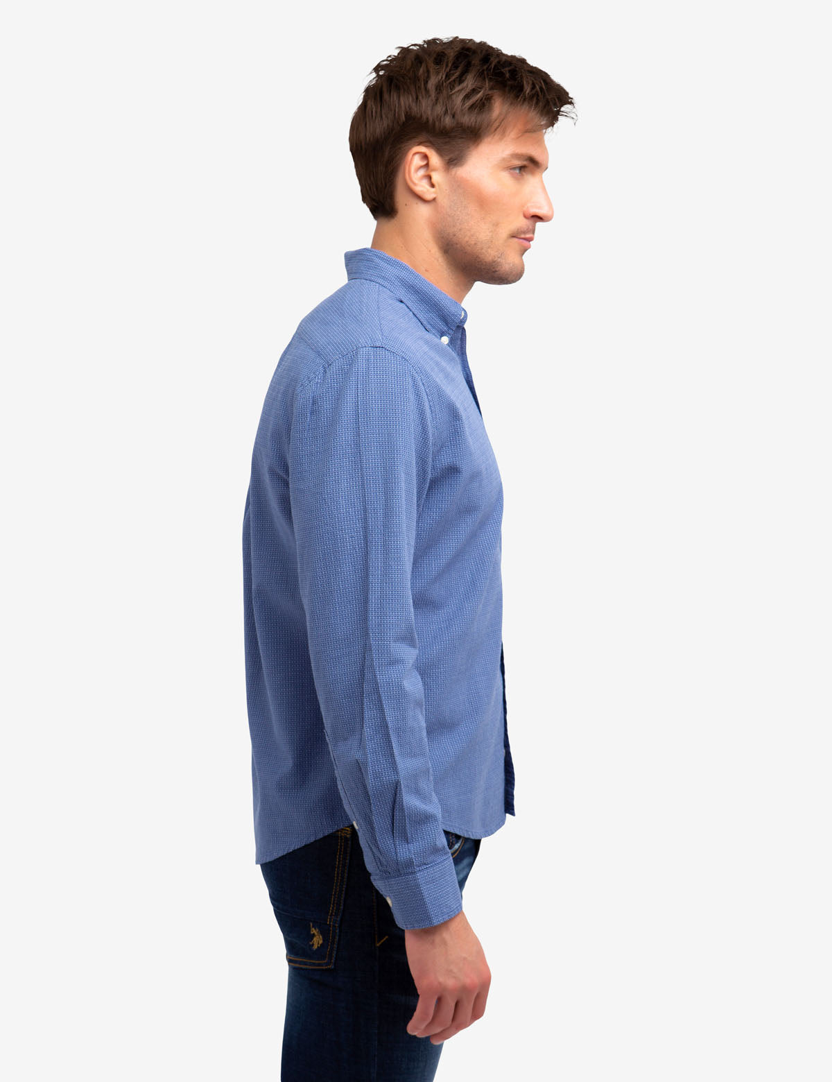 No-Tuck Dobby Textured Cotton Shirt | Reinforced Collar & Contoured Hem