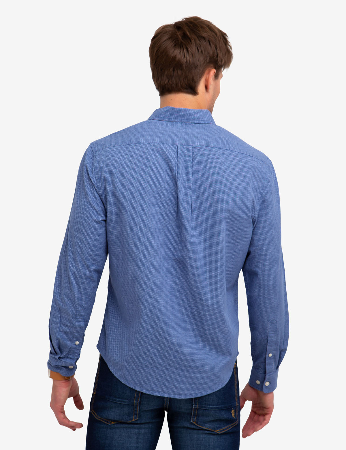 No-Tuck Dobby Textured Cotton Shirt | Reinforced Collar & Contoured Hem