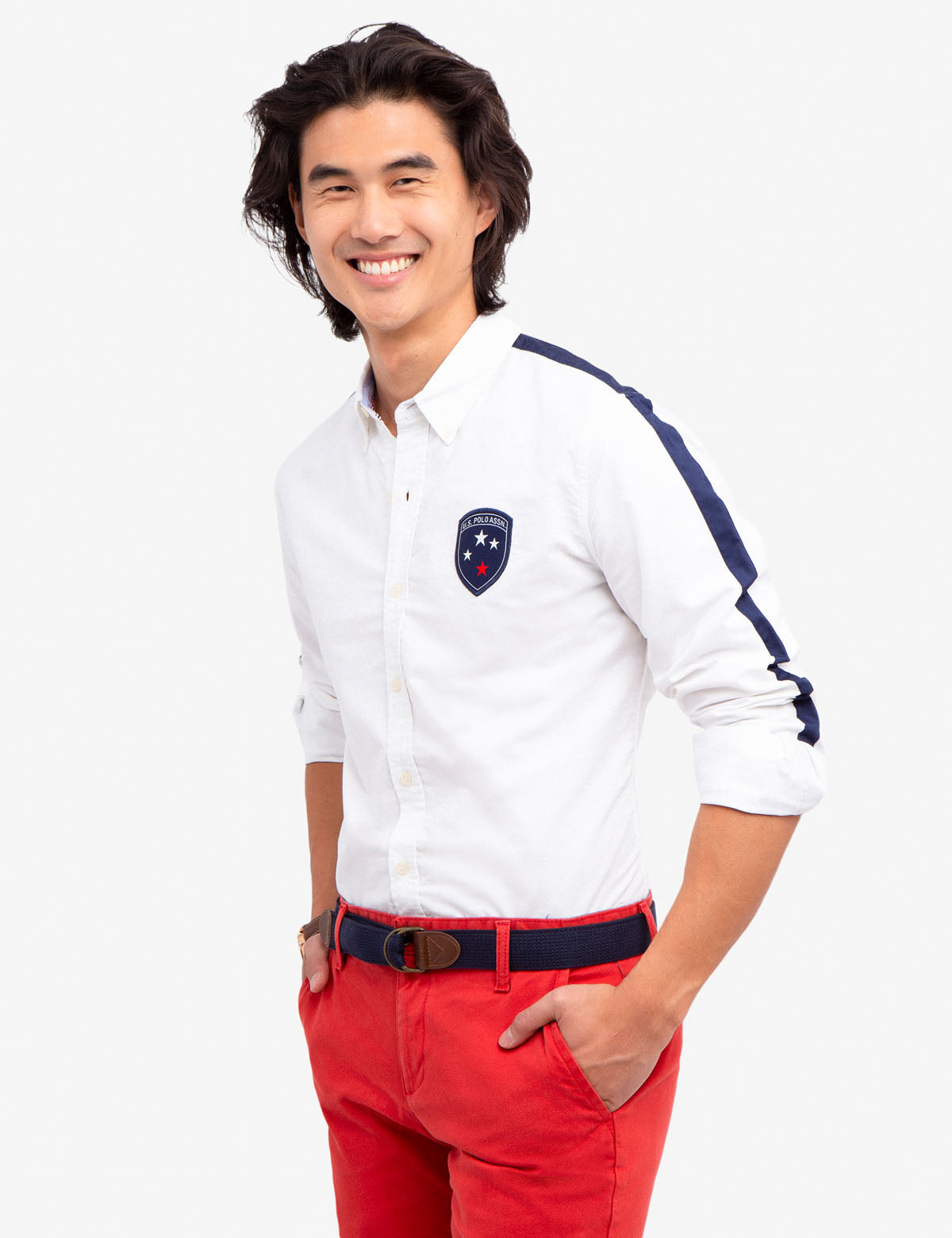 No-Tuck Cotton Shirt with Reinforced Collar & Contoured Hemline