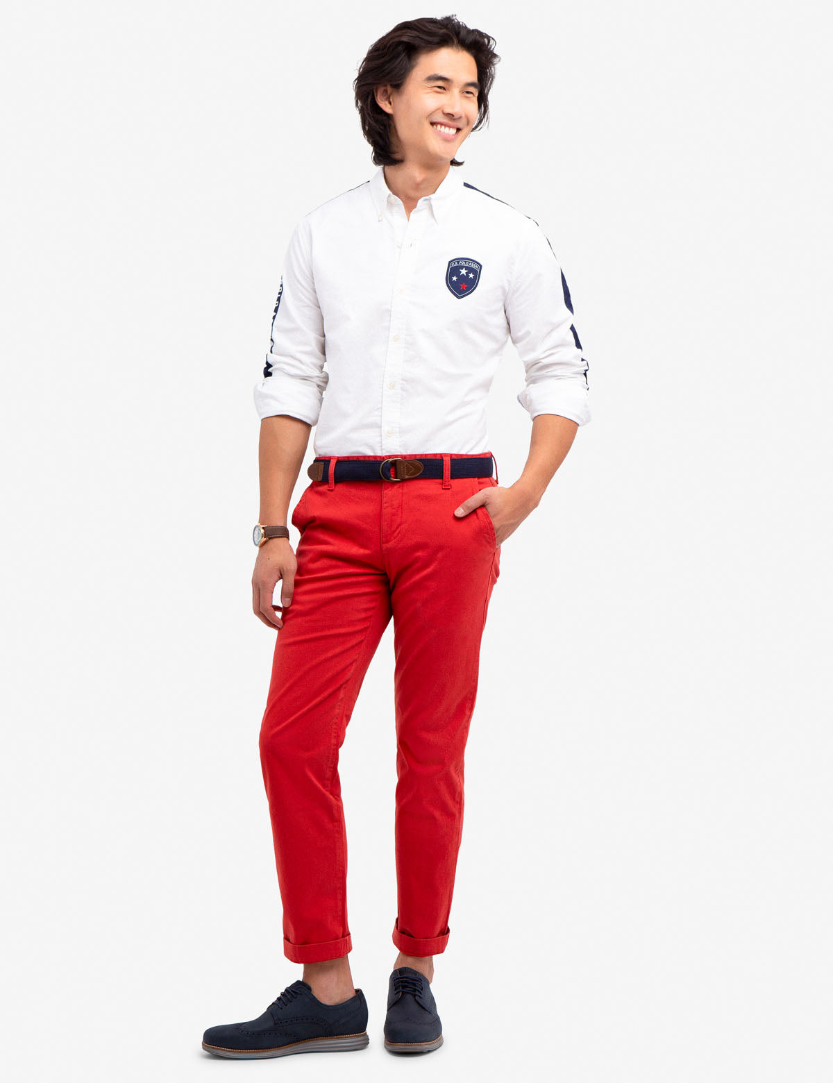 No-Tuck Cotton Shirt with Reinforced Collar & Contoured Hemline