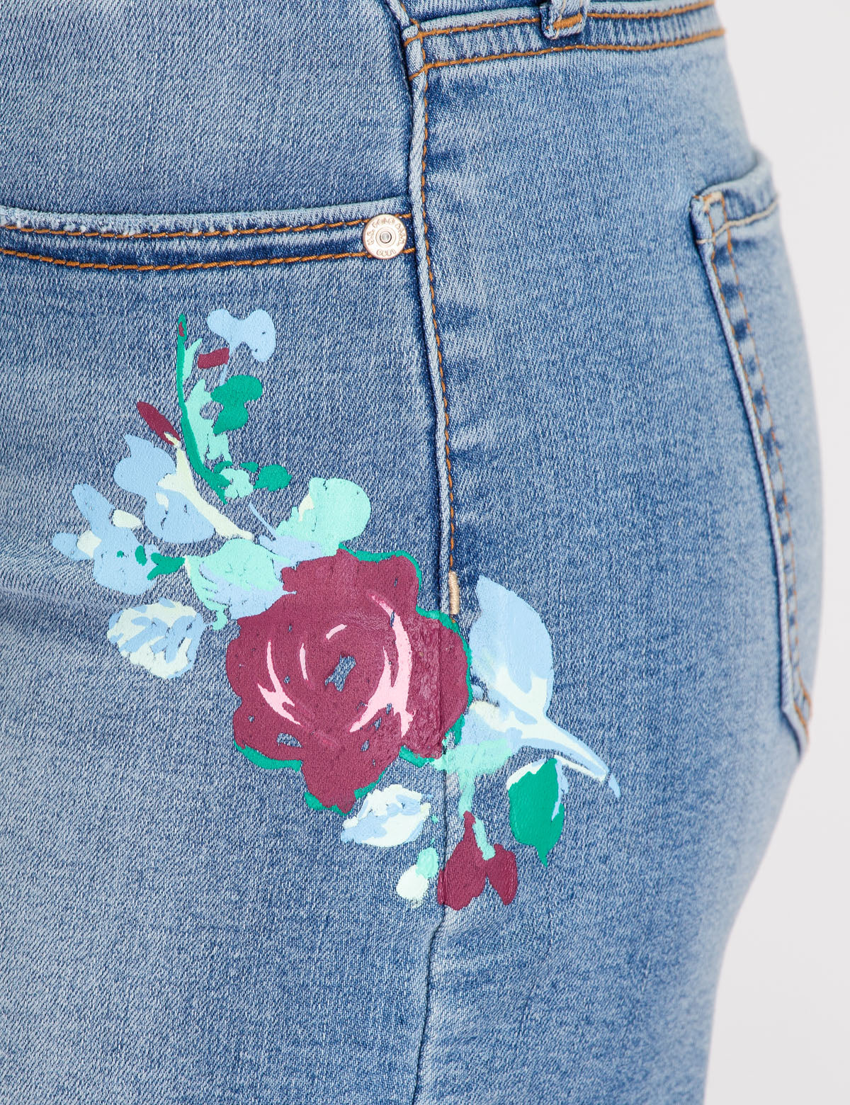 Floral Painted Denim Shorts with Stretch | Eco-Friendly Recycled Fabric