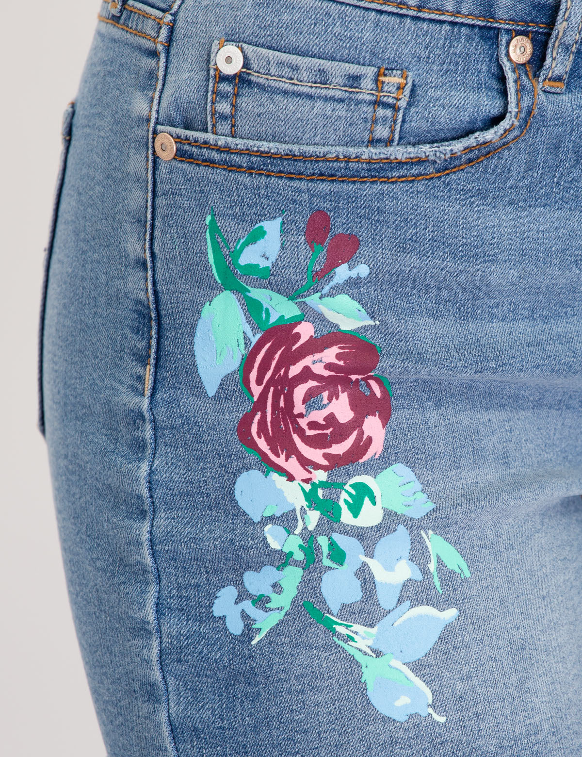 Floral Painted Denim Shorts with Stretch | Eco-Friendly Recycled Fabric