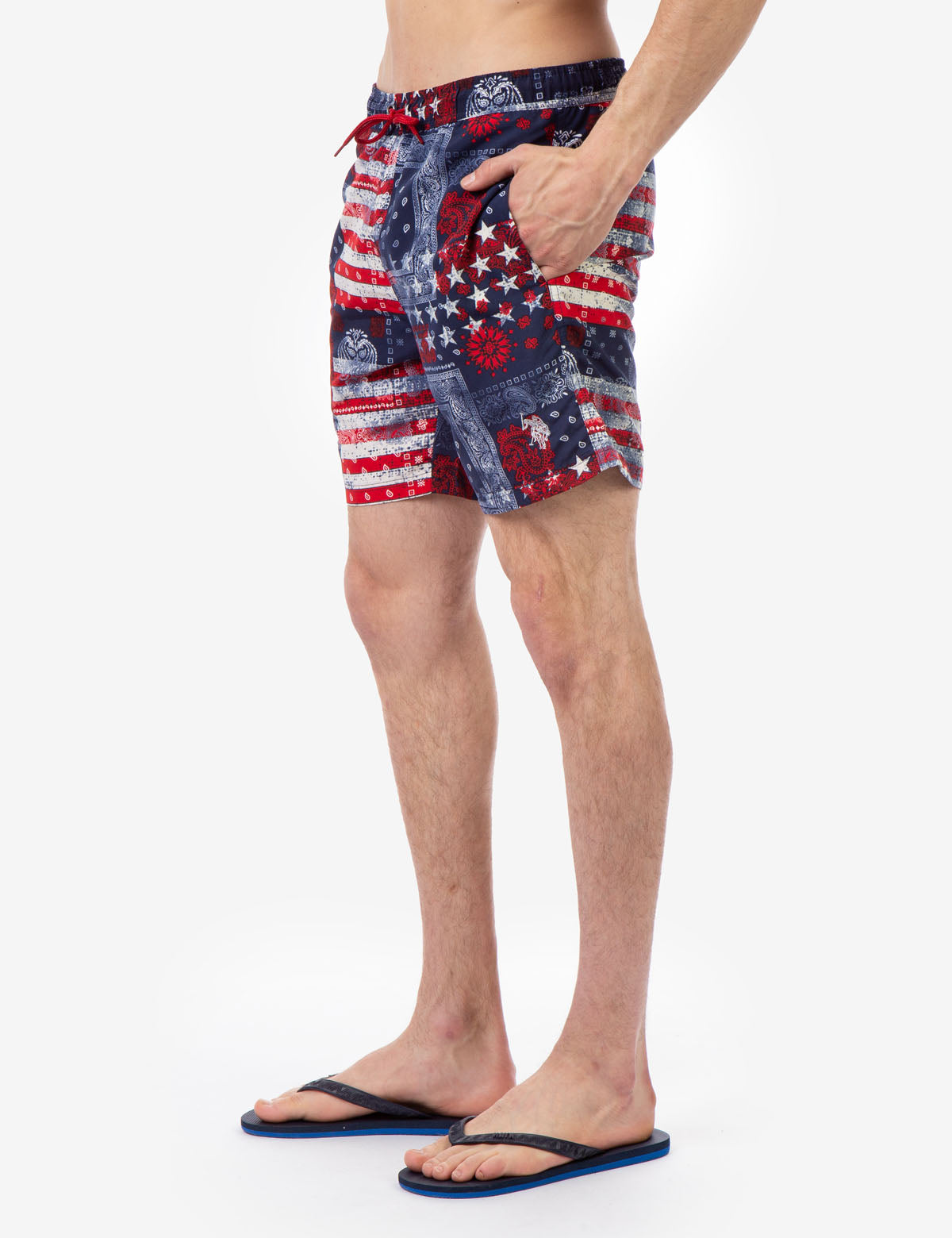 Paisley Americana Swim Trunks for Men | 7" Inseam & Drawstring Waist