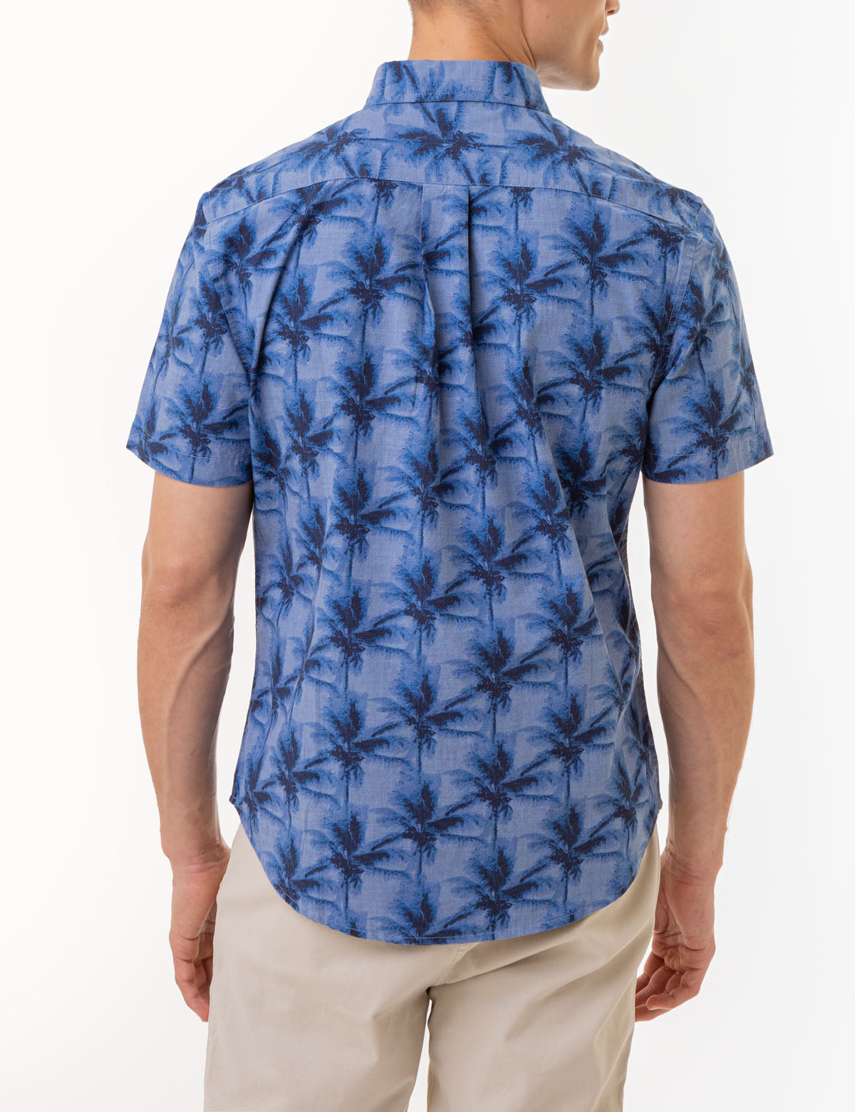 Palm Tree Print Chambray Shirt for Men | 100% Cotton Woven