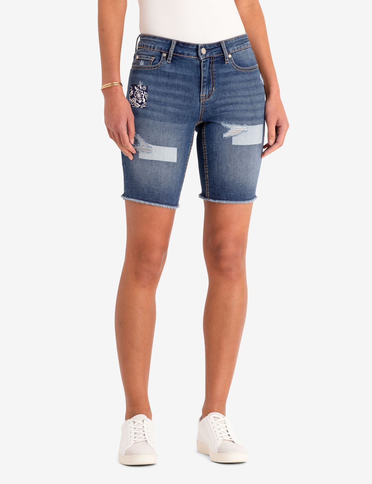Floral Patch Denim Shorts with Stretch & Eco-Friendly Fabric