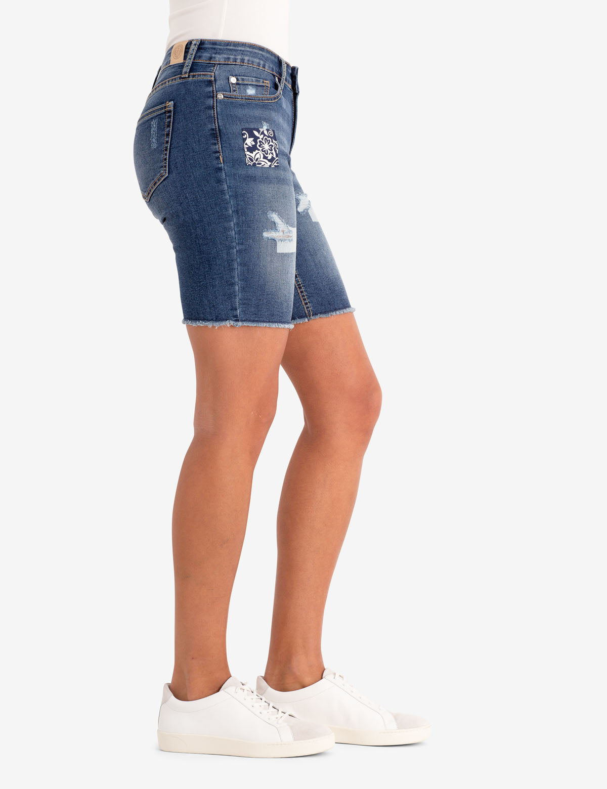 Floral Patch Denim Shorts with Stretch & Eco-Friendly Fabric