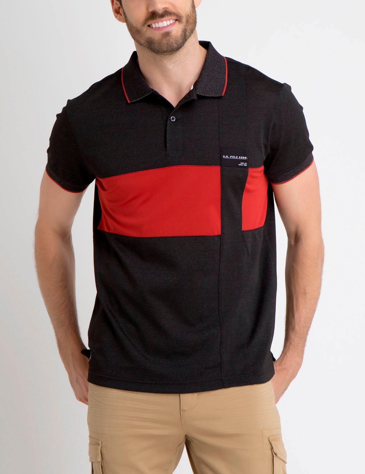 Colorblock Polo Shirt with Denim Collar & Logo Patches | US Polo Assn.