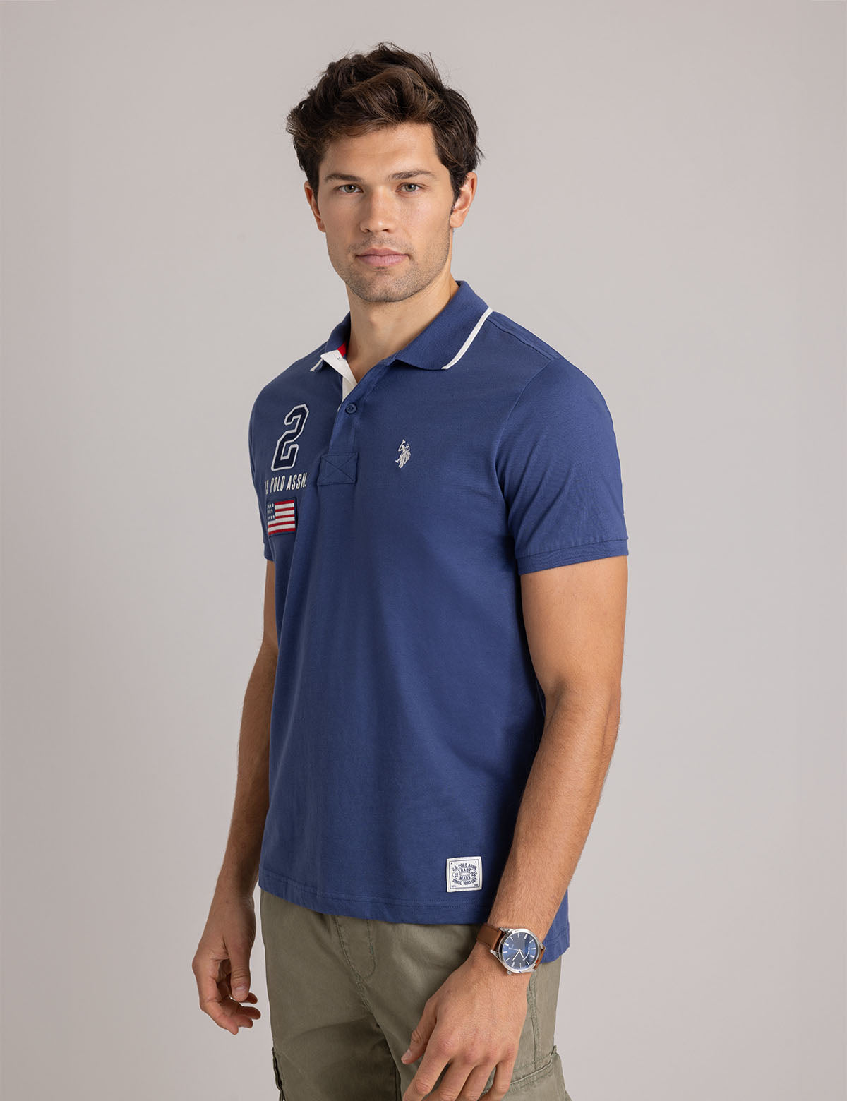 Peached Jersey Polo Shirt with Applique Detail | Casual Men's Top