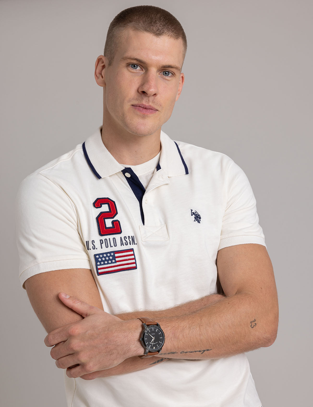 Peached Jersey Polo Shirt with Applique Detail | Casual Men's Top