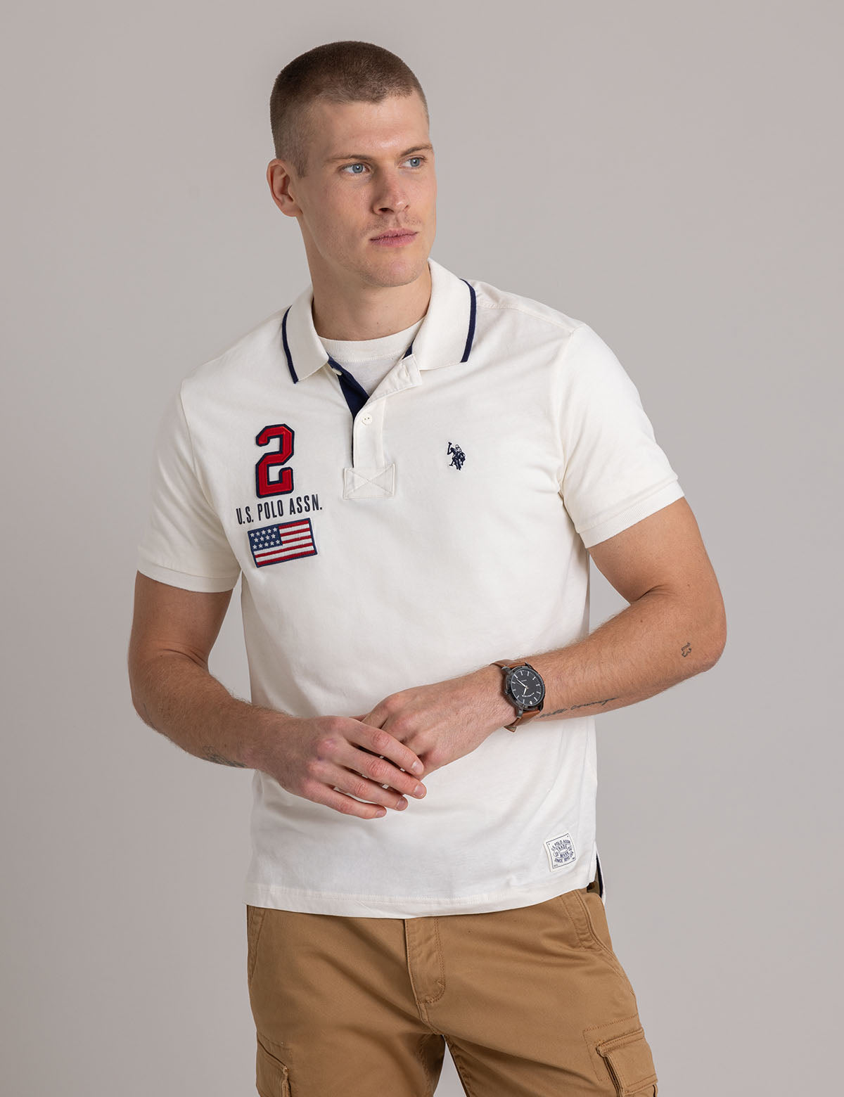 Peached Jersey Polo Shirt with Applique Detail | Casual Men's Top