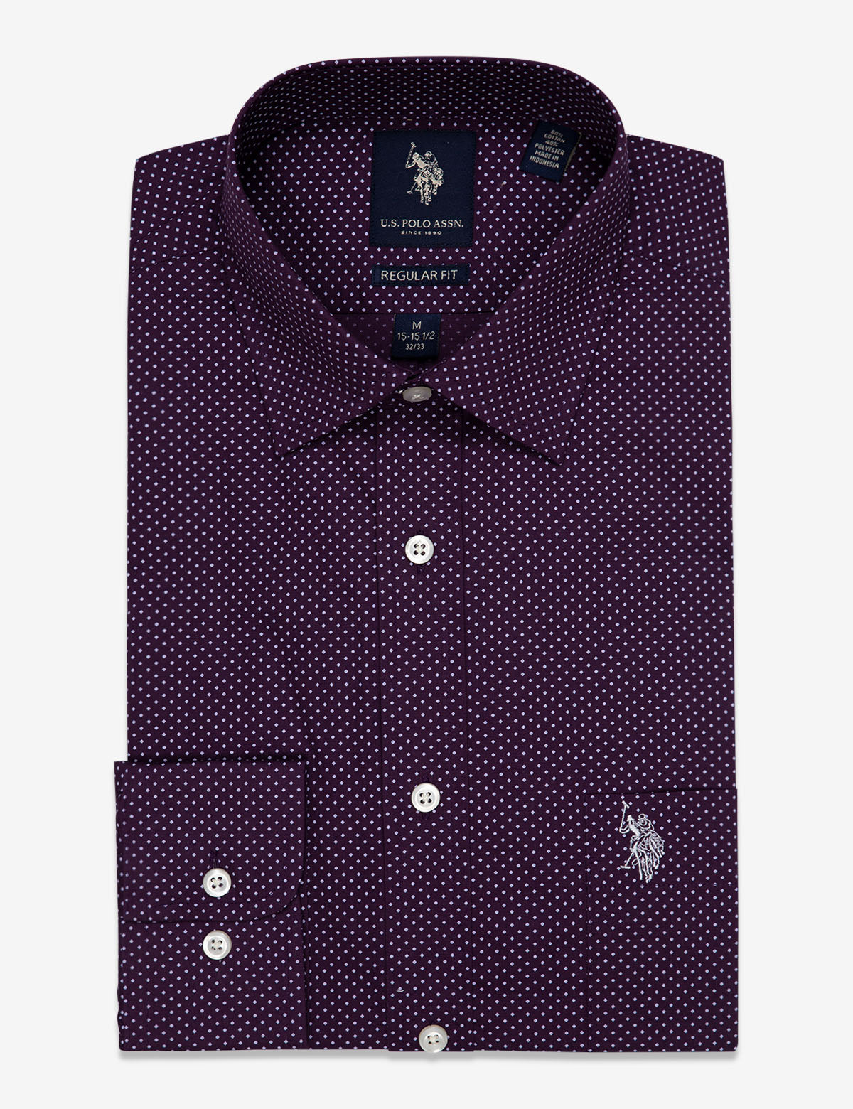 Pin Dot Print Dress Shirt | Button Up with Back Pleat & Logo