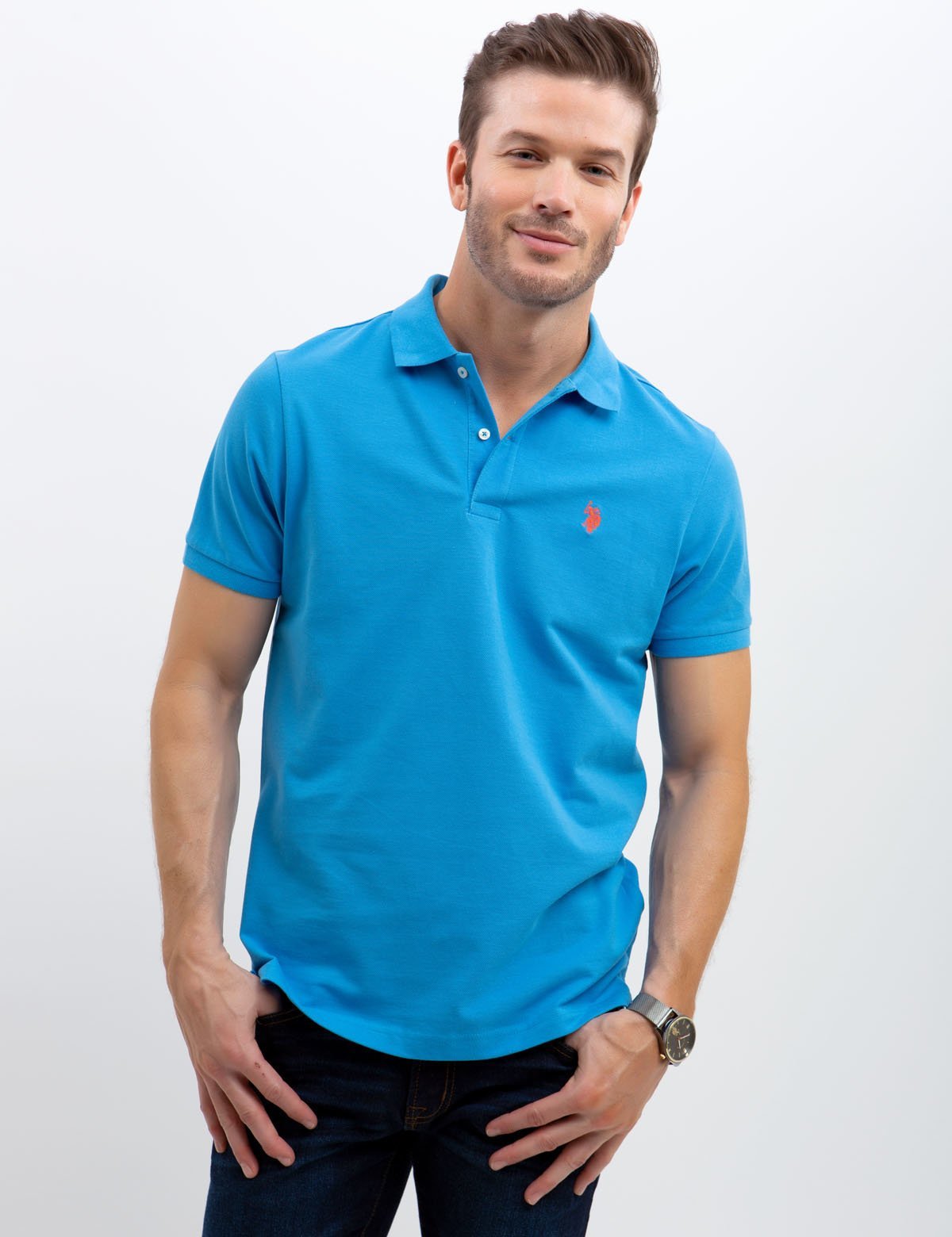 Men's Cotton Pique Polo Shirt with Logo | Small Casual Fit