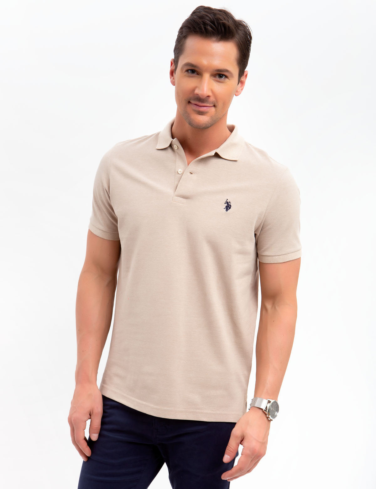 Men's Cotton Pique Polo Shirt with Logo | Small Casual Fit