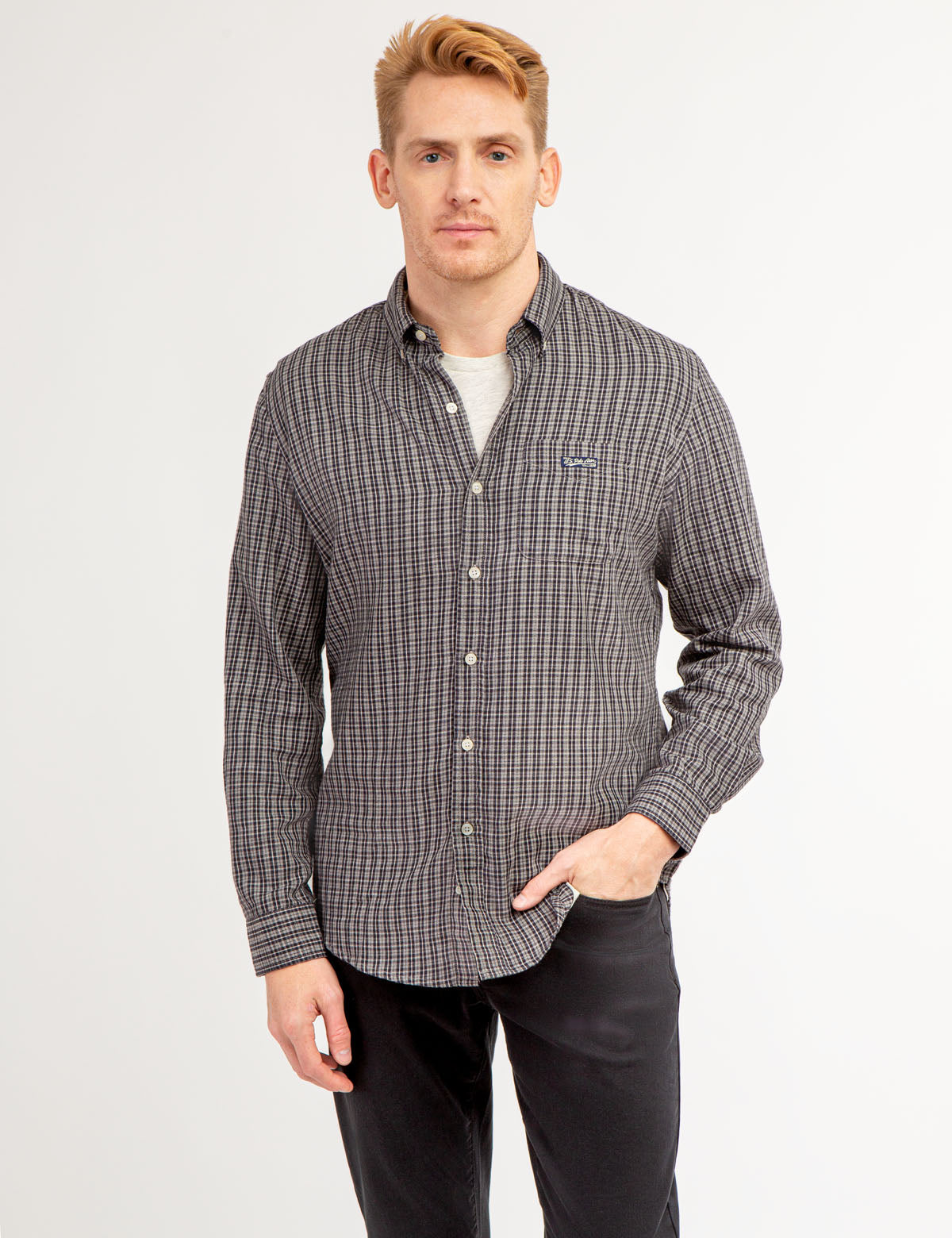 Plaid Heathered Twill Long Sleeve Shirt with Button Front | Cotton Blend