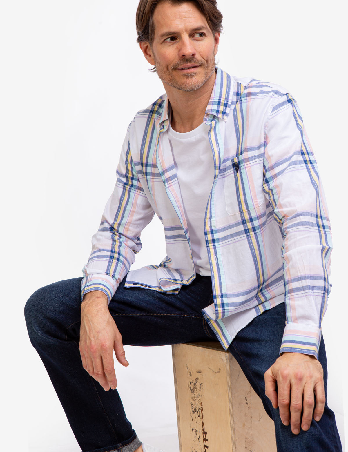Plaid Madras Long Sleeve Button-Up Shirt | 100% Cotton Classic Fit