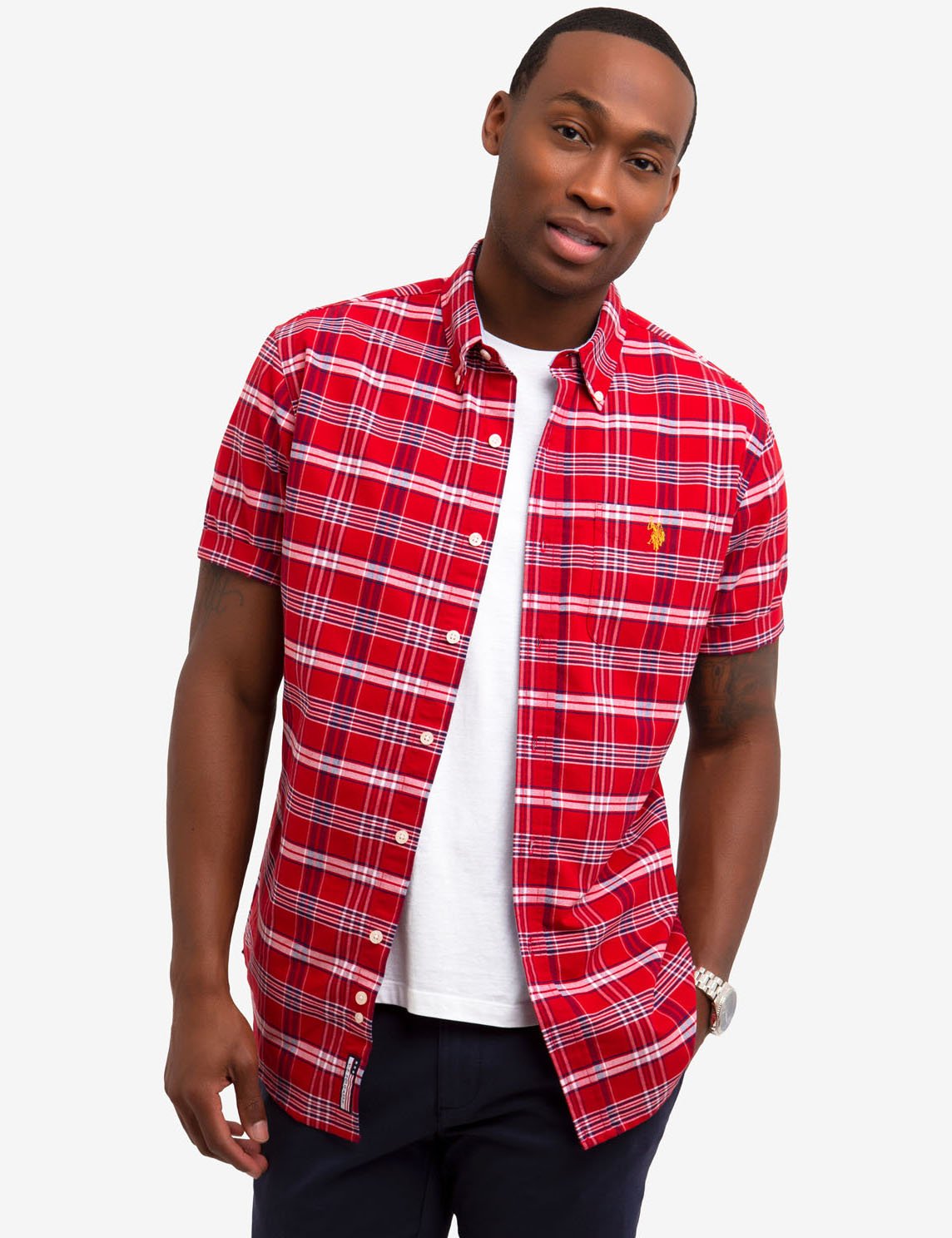 Plaid Oxford Shirt with Contrast Collar & Logo Pocket | Casual Wear